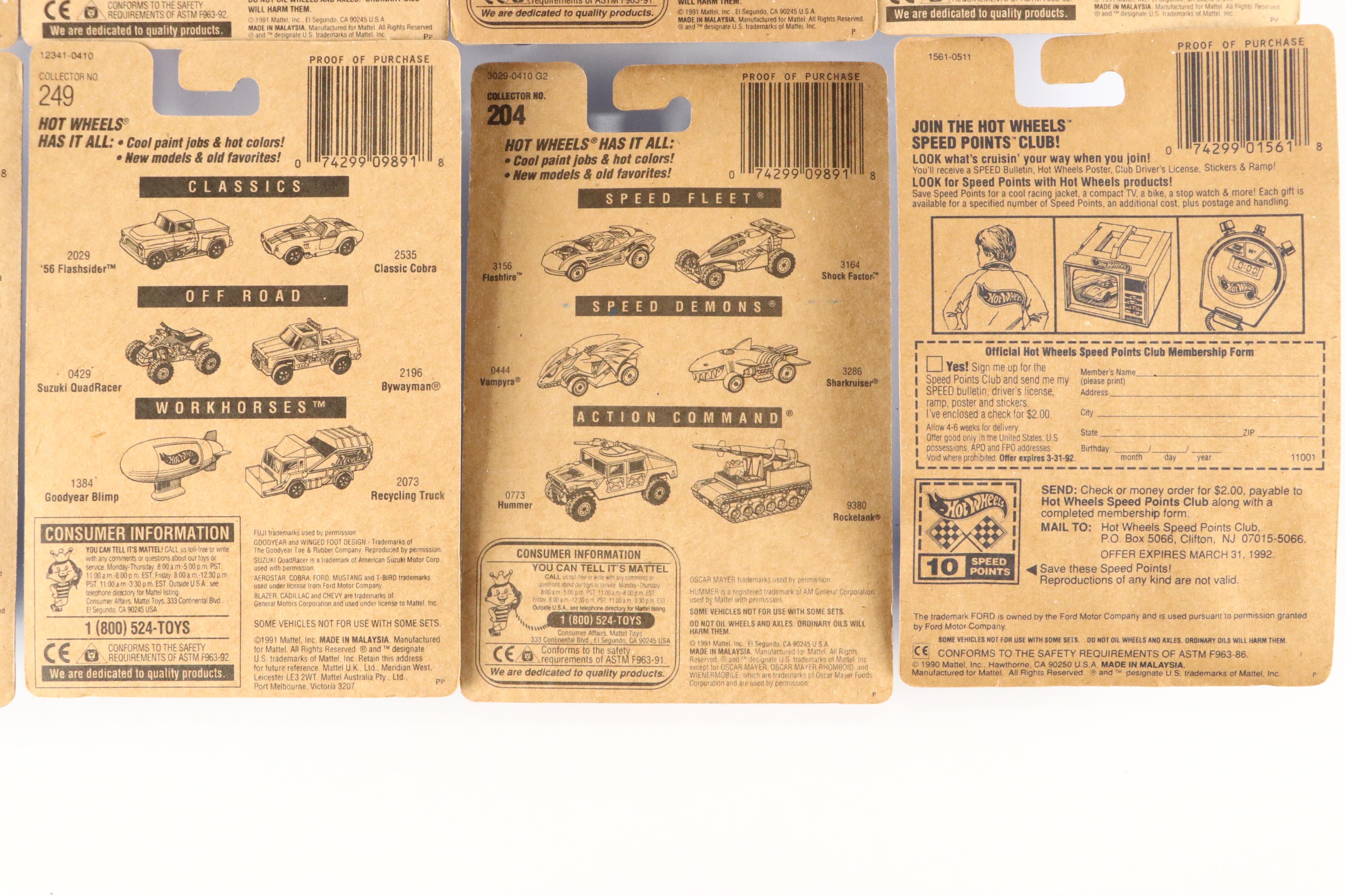 Hot Wheels "Peterbilt Dump Truck," "Hummer" and More Toy Cars, 1990–1991