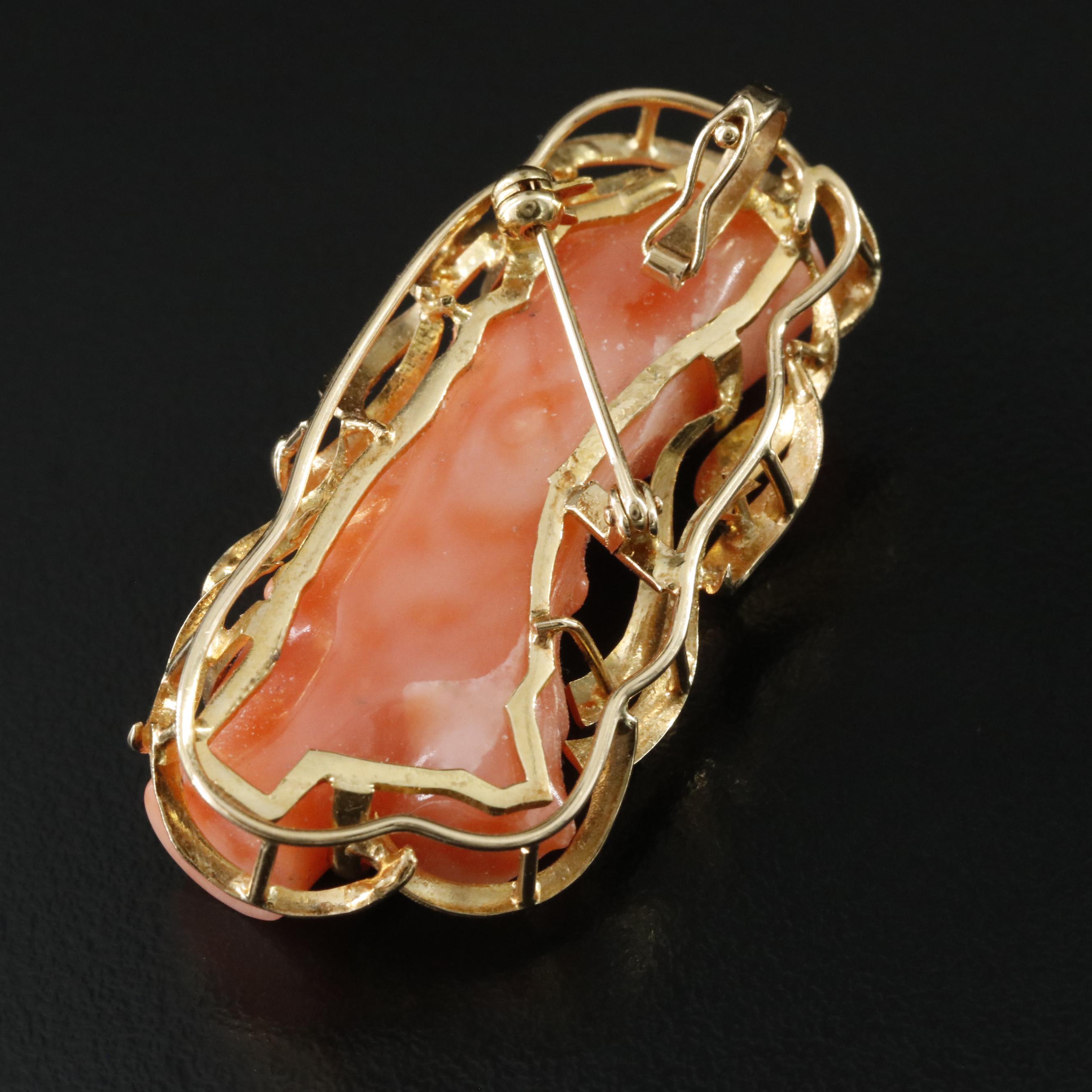 Vintage 14K Coral Converter Brooch