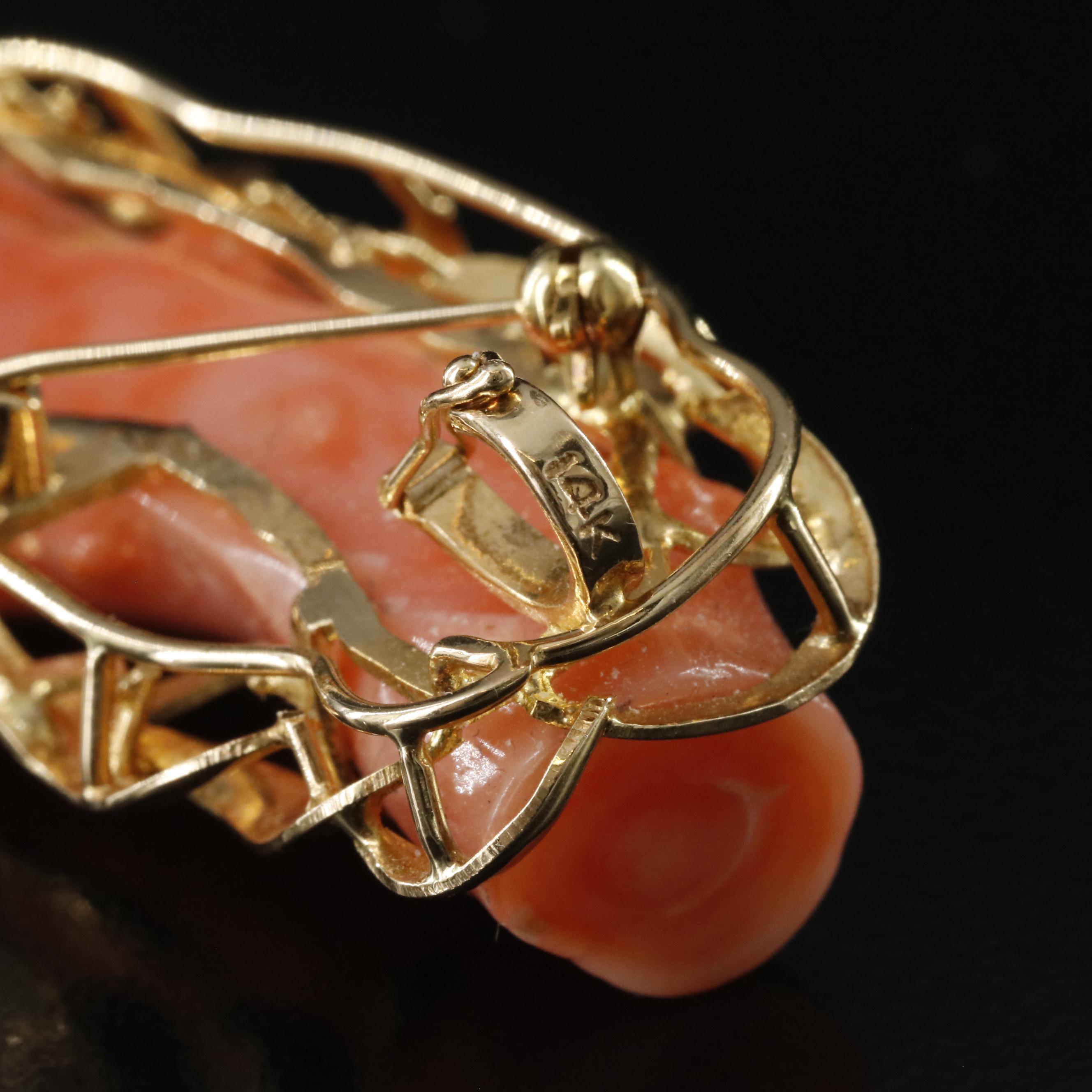 Vintage 14K Coral Converter Brooch