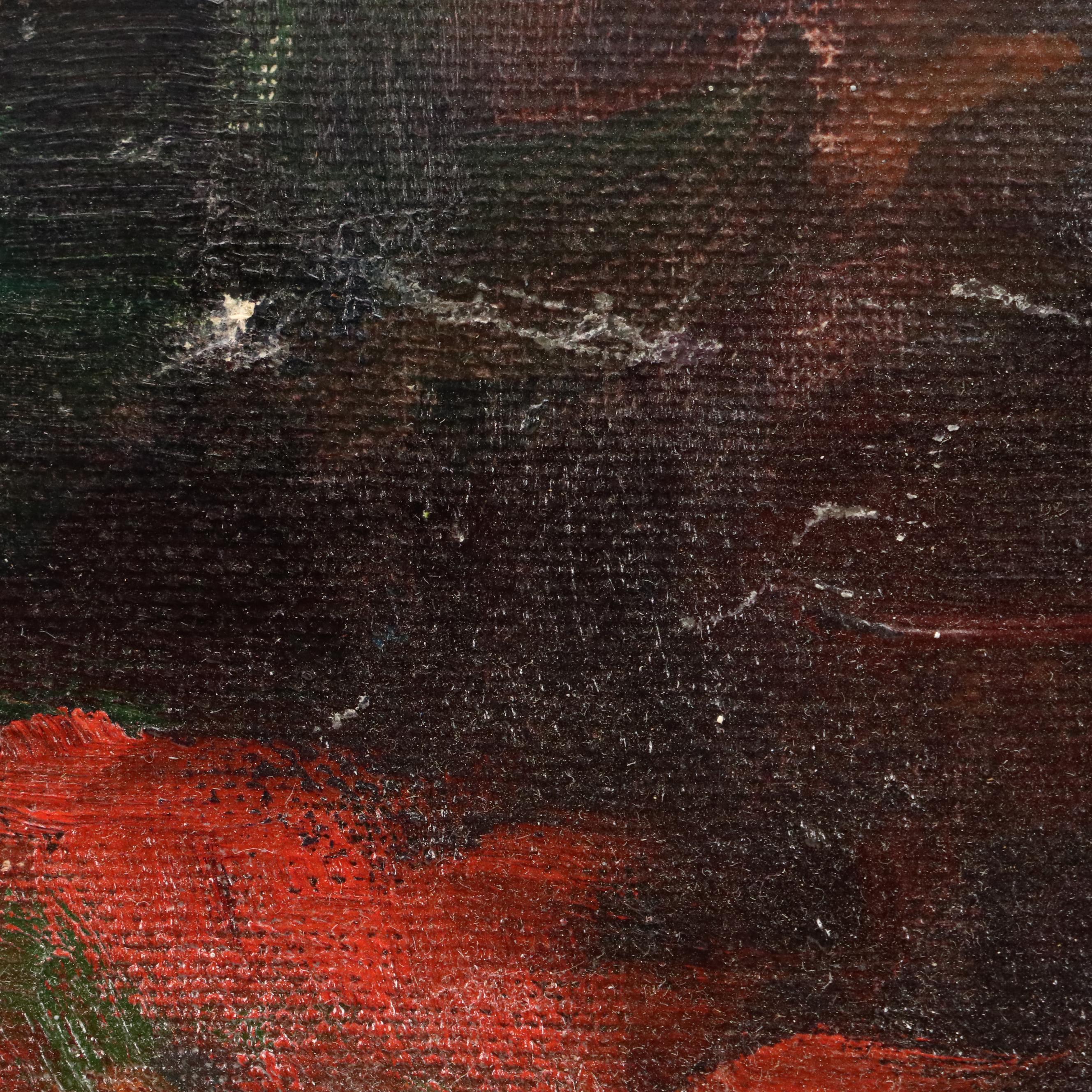 Stylized Oil Portrait Painting of Woman with Headscarf, 20th Century