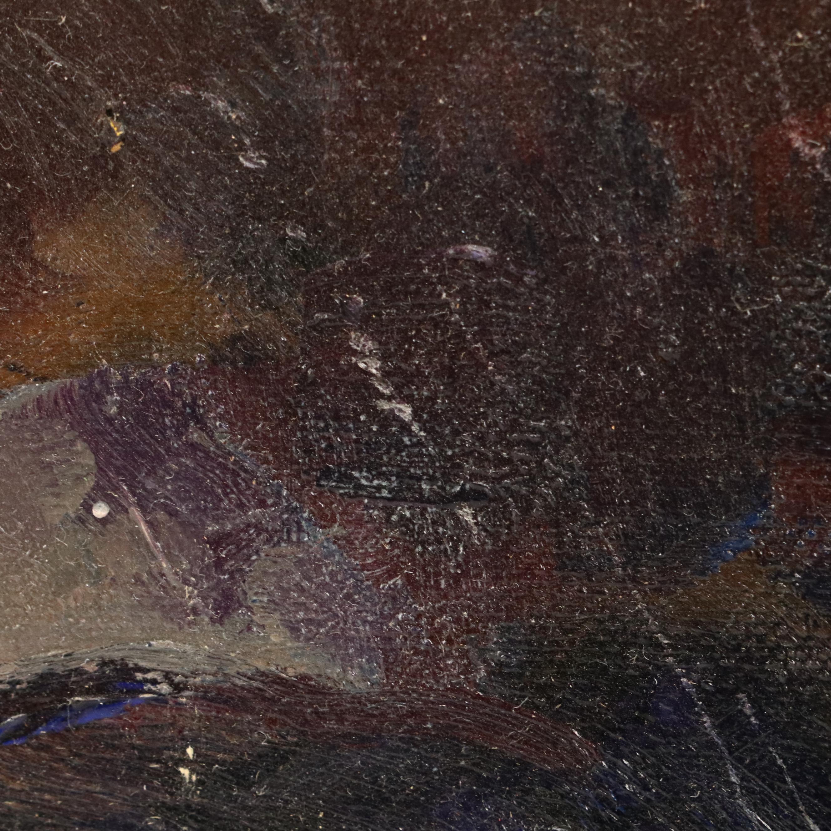 Stylized Oil Portrait Painting of Woman with Headscarf, 20th Century