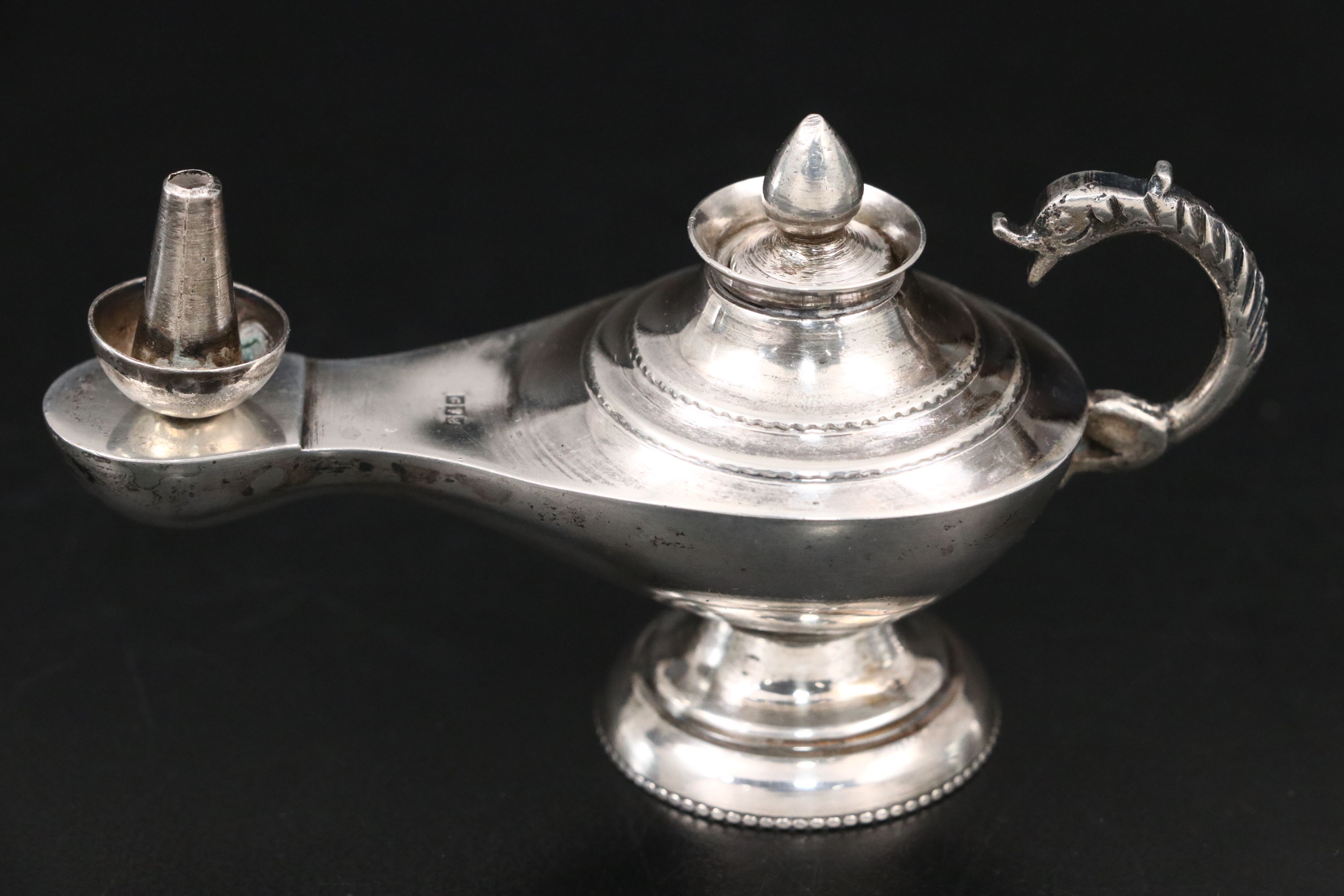 Egyptian 900 Silver Miniature Lamp and Chased Dishes
