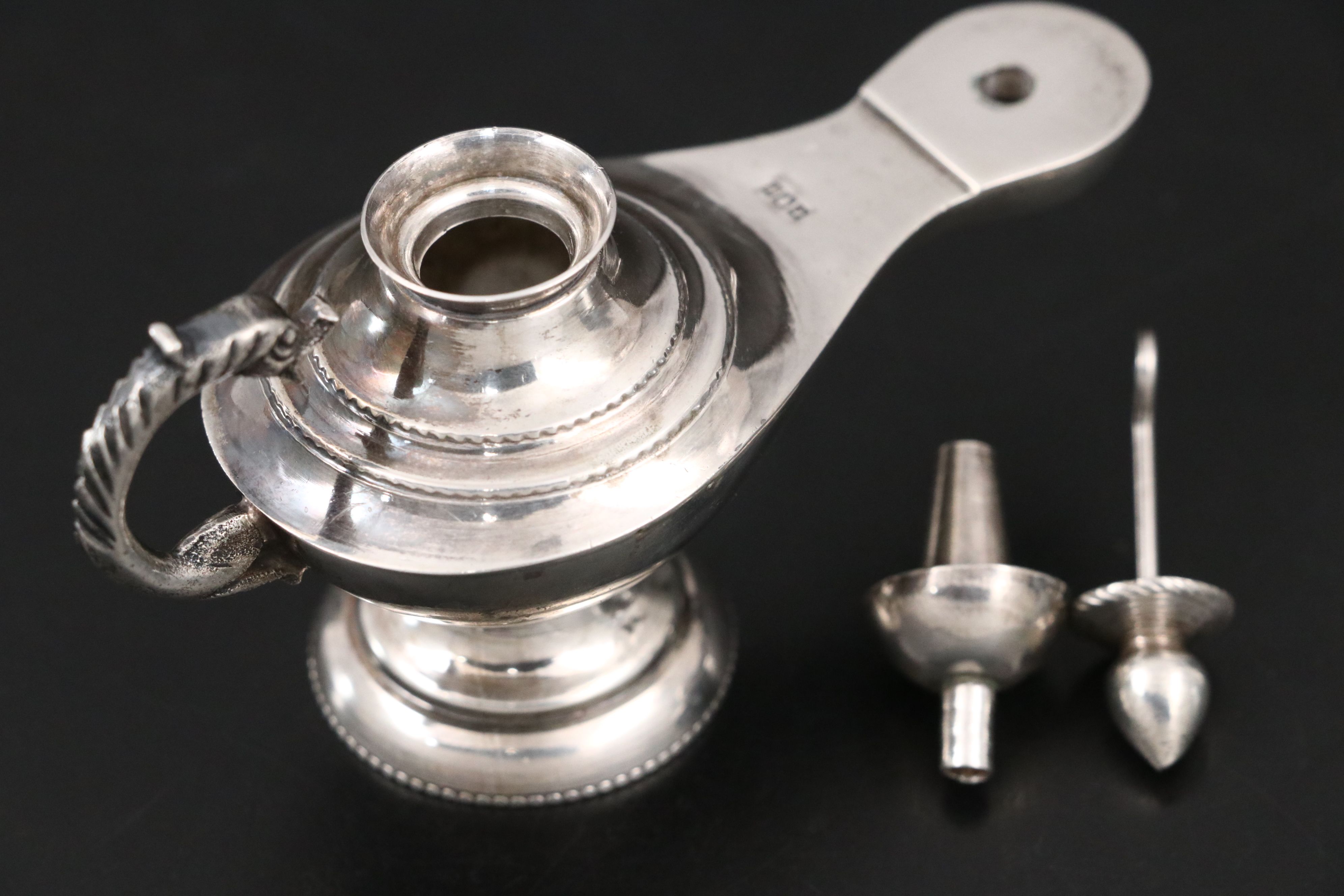 Egyptian 900 Silver Miniature Lamp and Chased Dishes