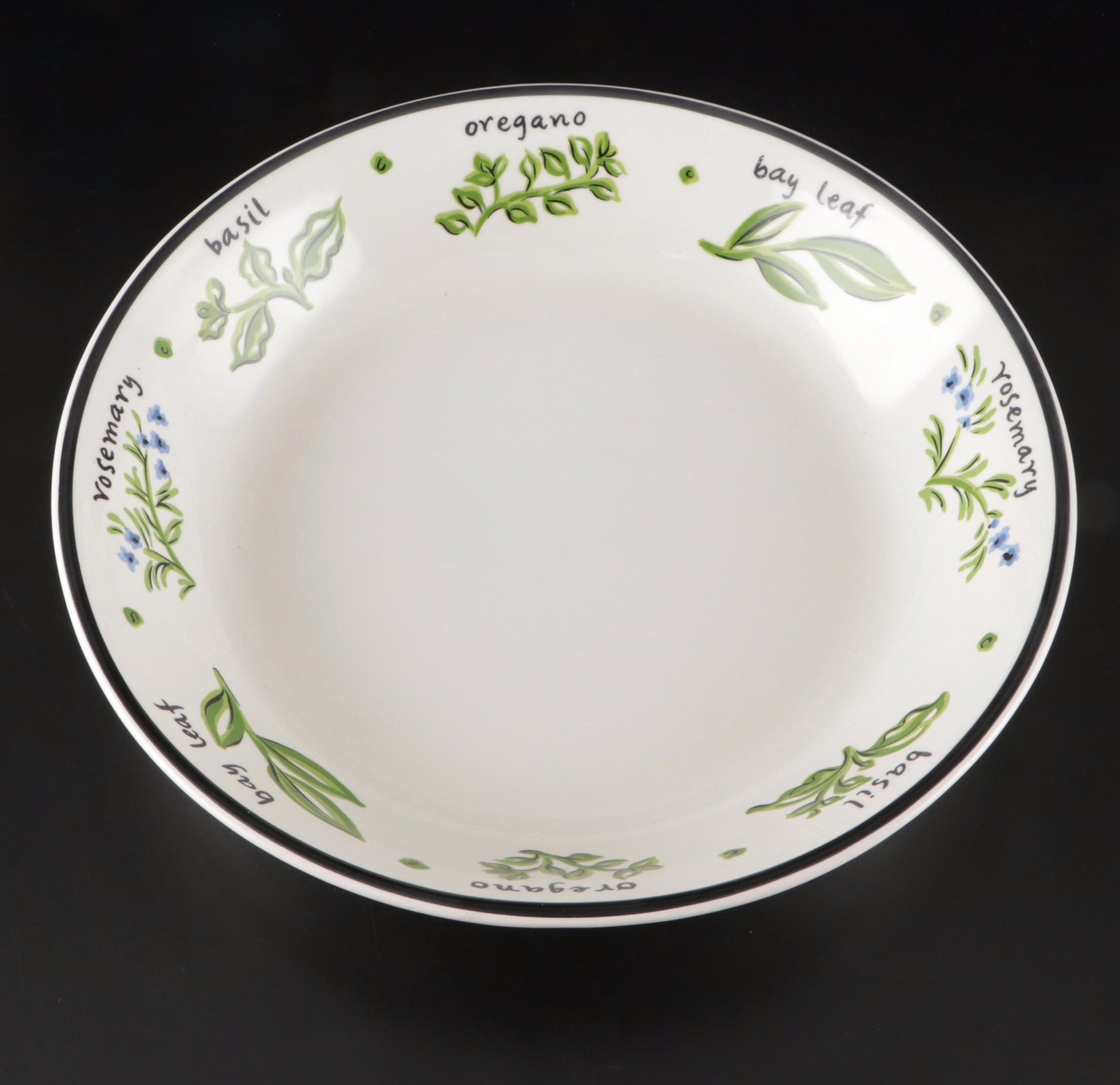 Italian Pottery Barn Ceramic Herb Pattern Serving and Pasta Bowls