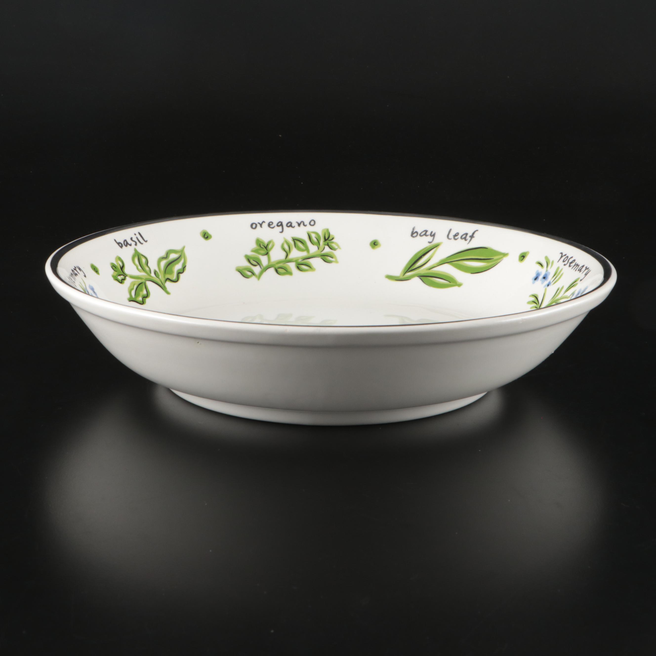 Italian Pottery Barn Ceramic Herb Pattern Serving and Pasta Bowls