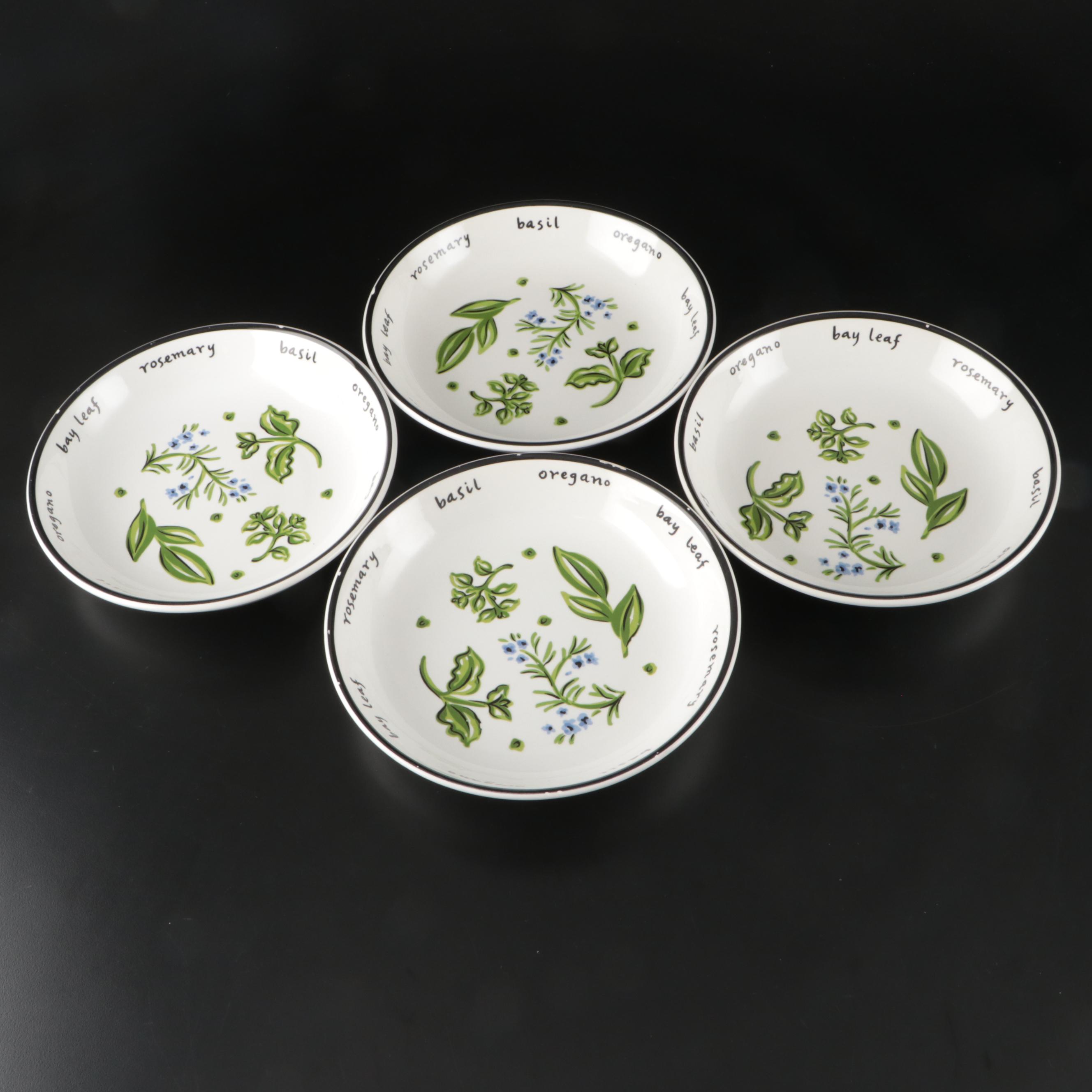 Italian Pottery Barn Ceramic Herb Pattern Serving and Pasta Bowls