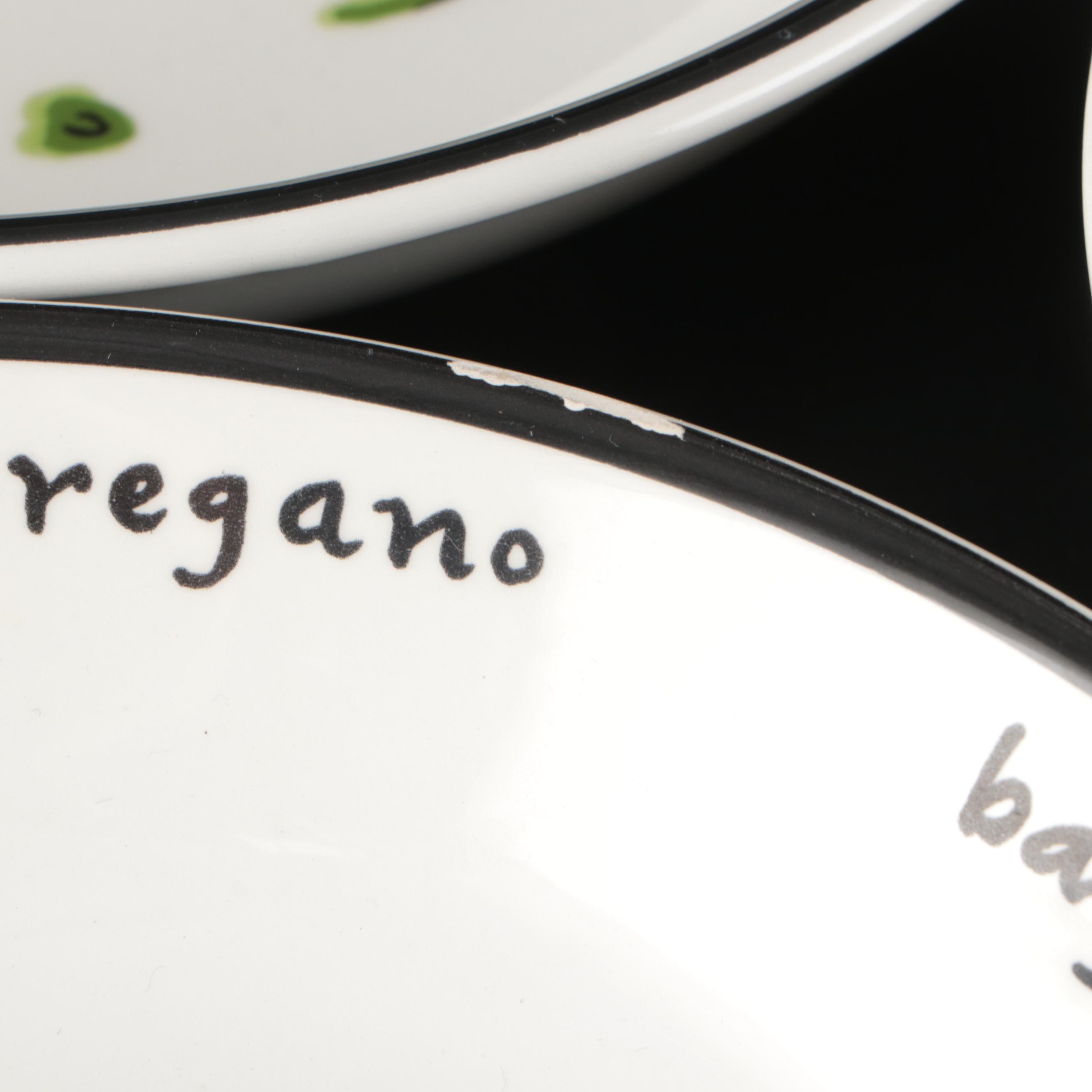 Italian Pottery Barn Ceramic Herb Pattern Serving and Pasta Bowls