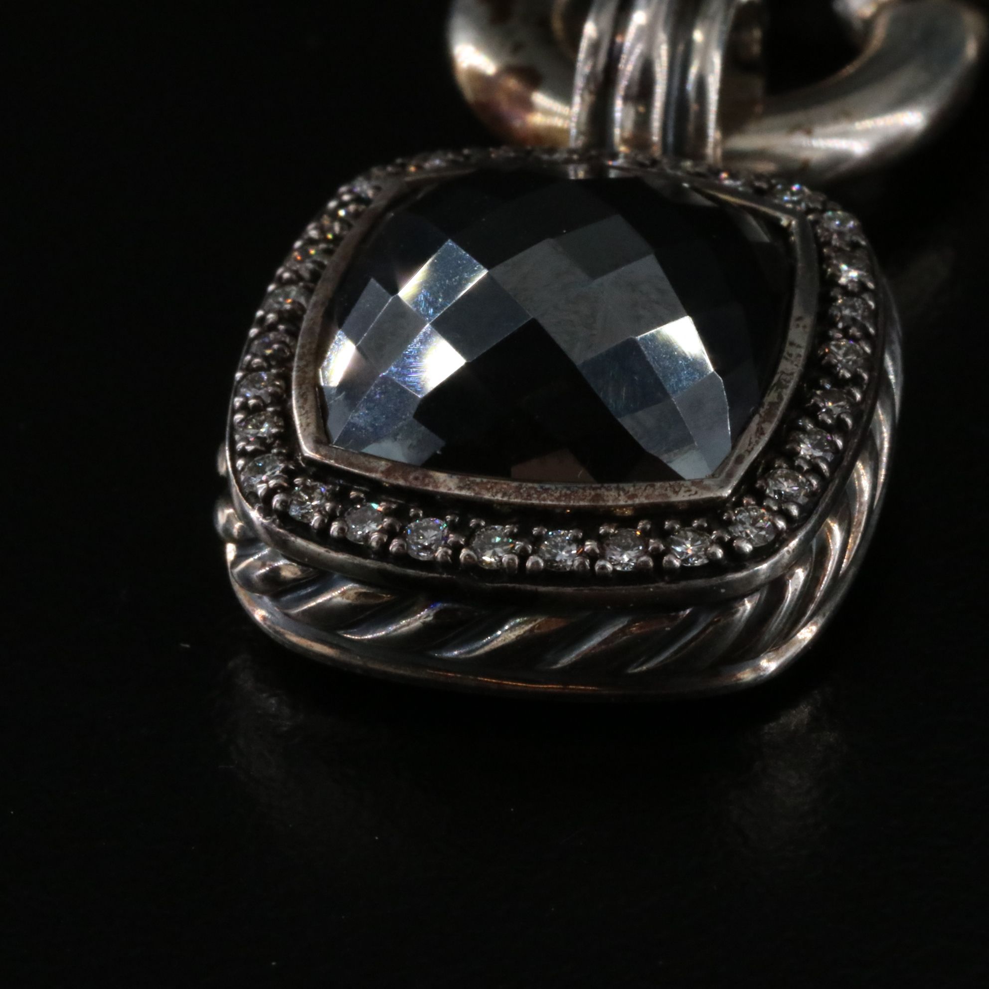 David Yurman Sterling Hematite  0.59 CTW Enhancer and Double Chain Necklace