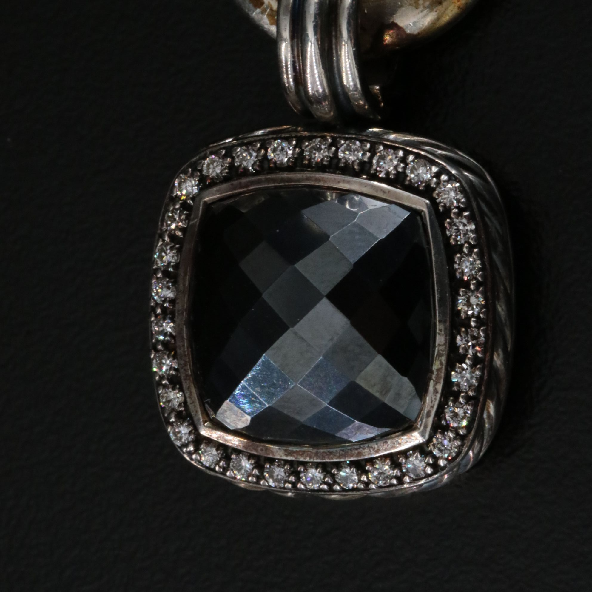 David Yurman Sterling Hematite  0.59 CTW Enhancer and Double Chain Necklace