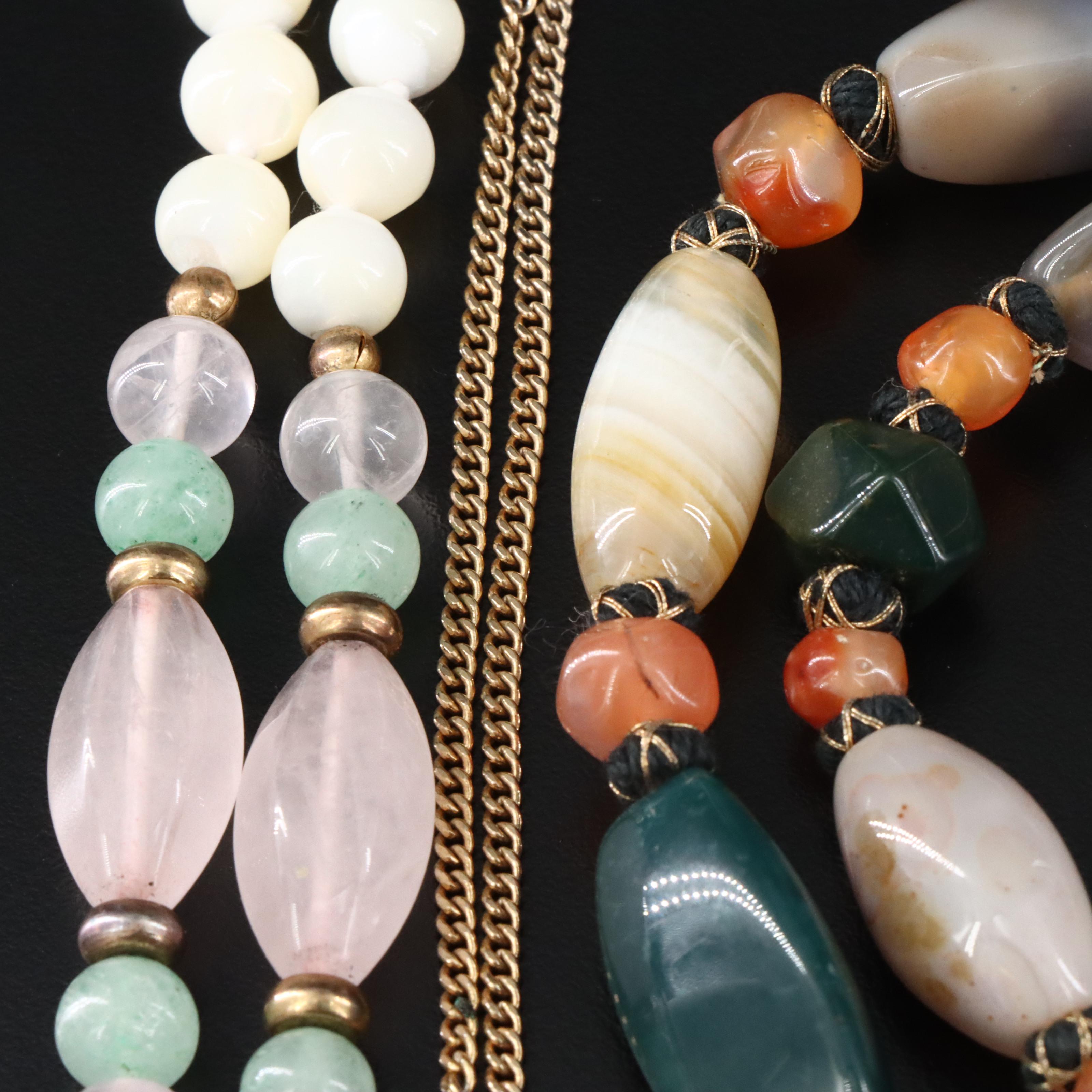 Assorted Jewelry Lot Including Agate, Bloodstone and Rose Quartz