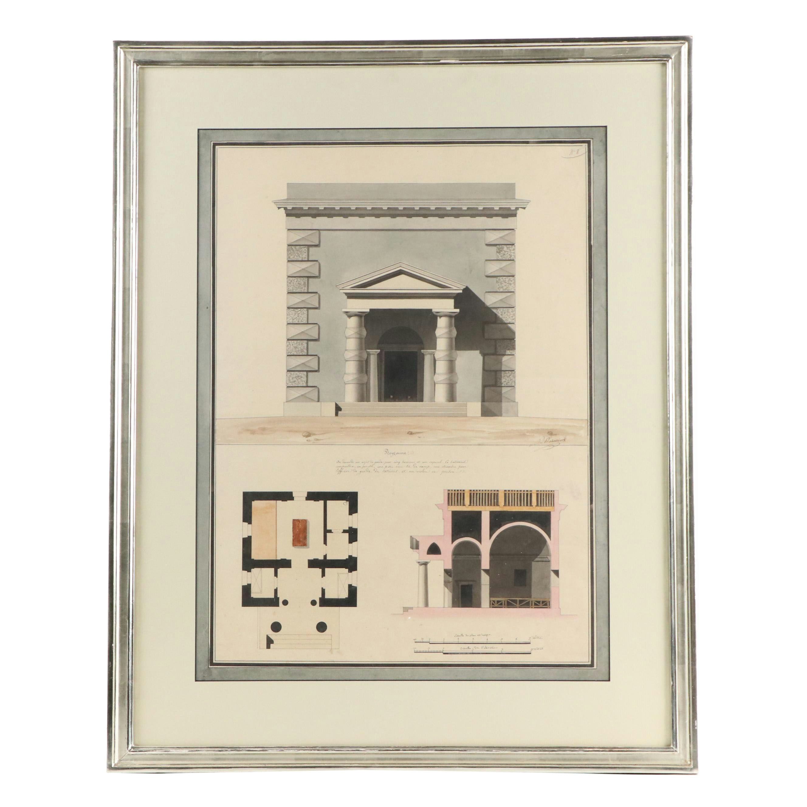 French Architectural Drawing of Guardhouse, Late 18th / Early 19th Century