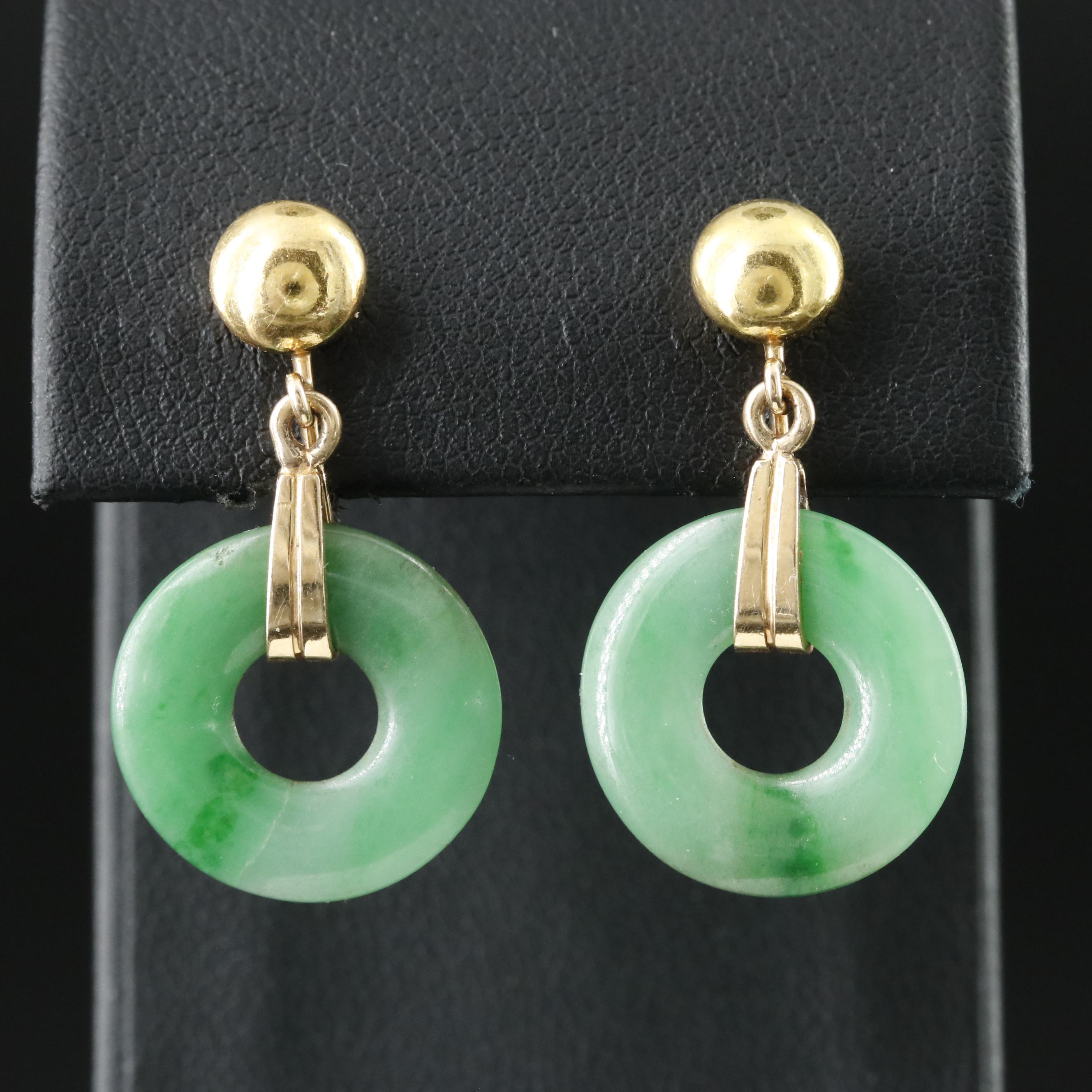 14K Jadeite Bi Disc Earrings