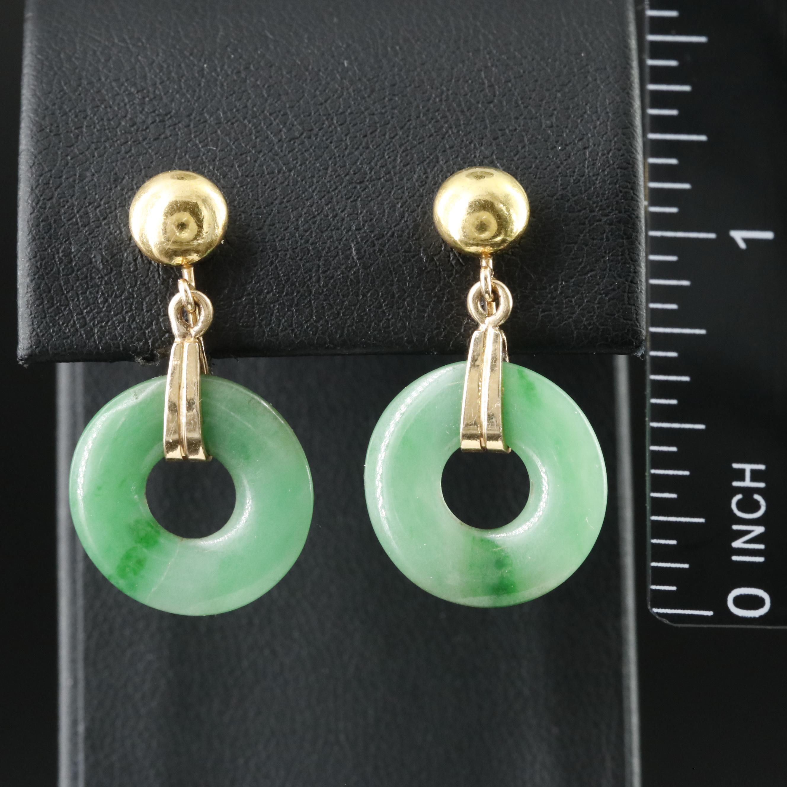 14K Jadeite Bi Disc Earrings
