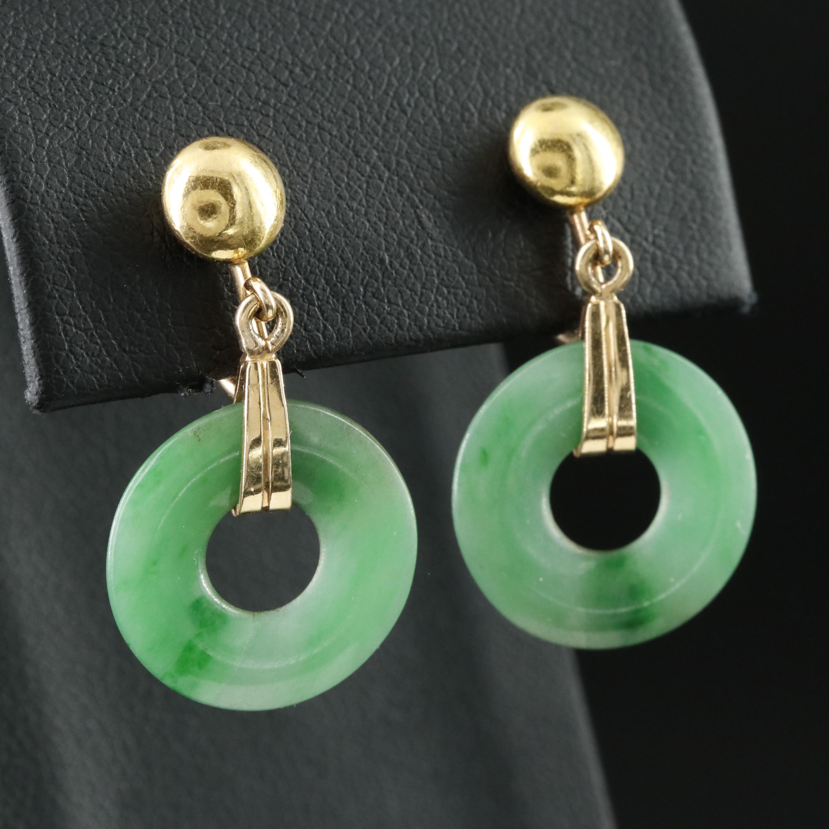 14K Jadeite Bi Disc Earrings