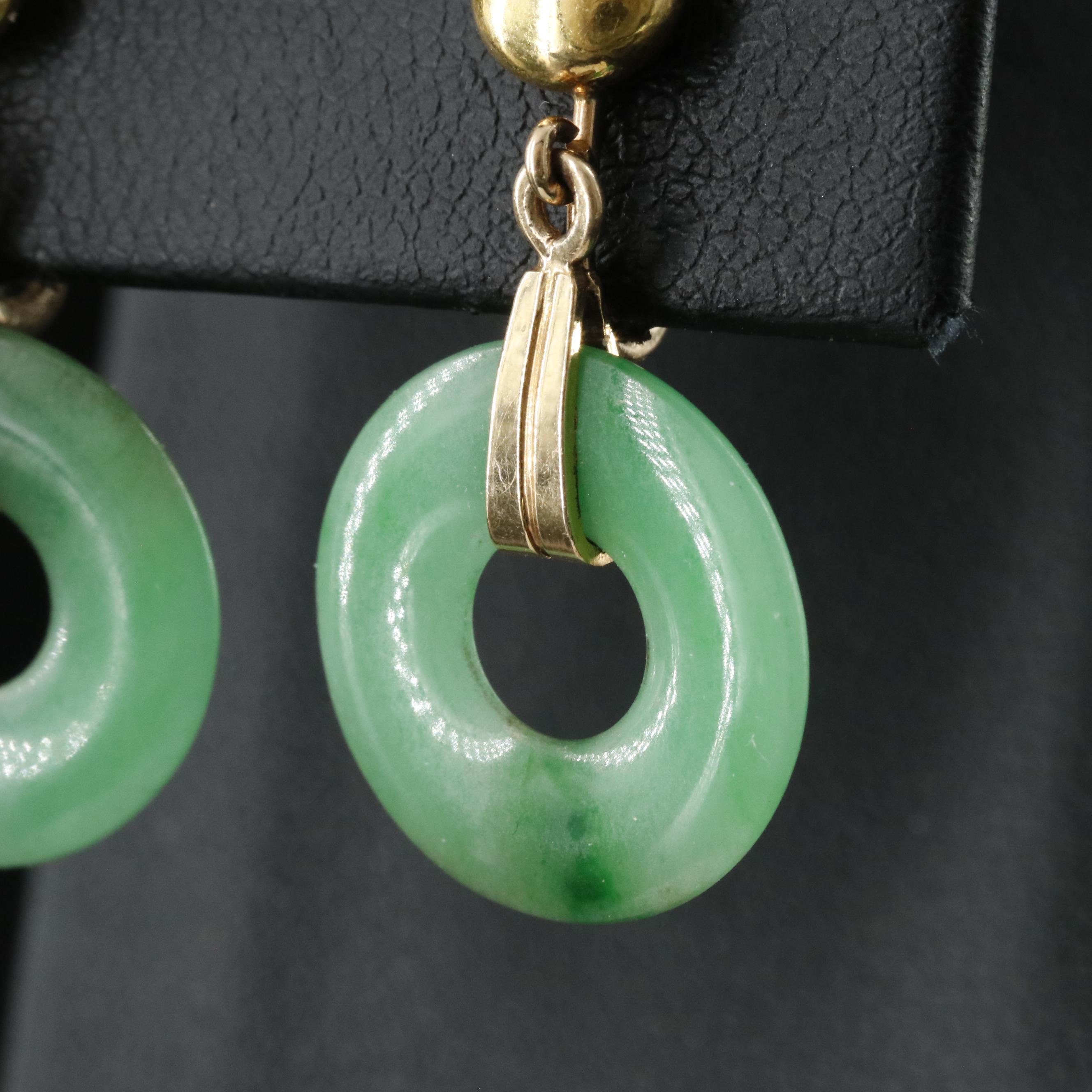 14K Jadeite Bi Disc Earrings