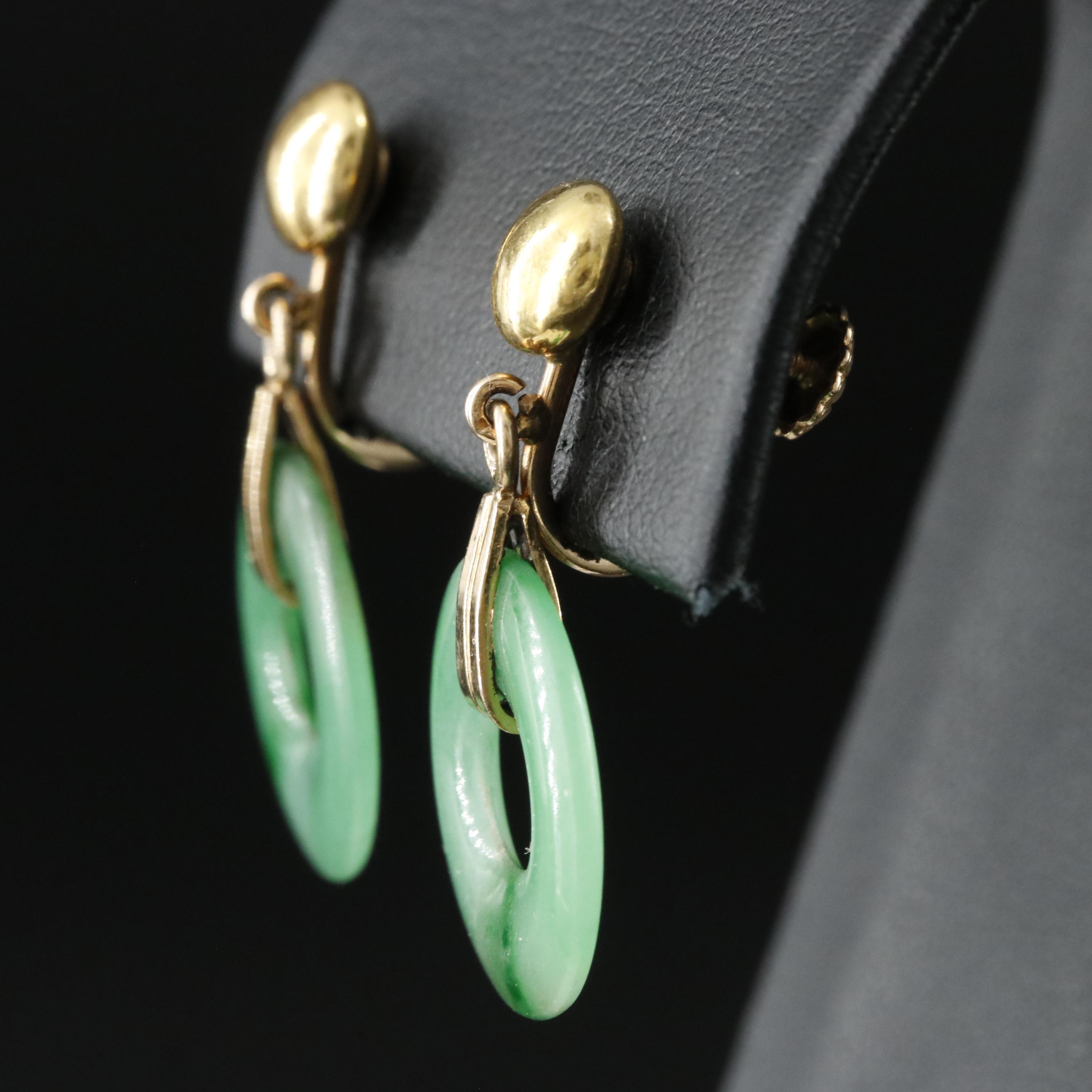14K Jadeite Bi Disc Earrings