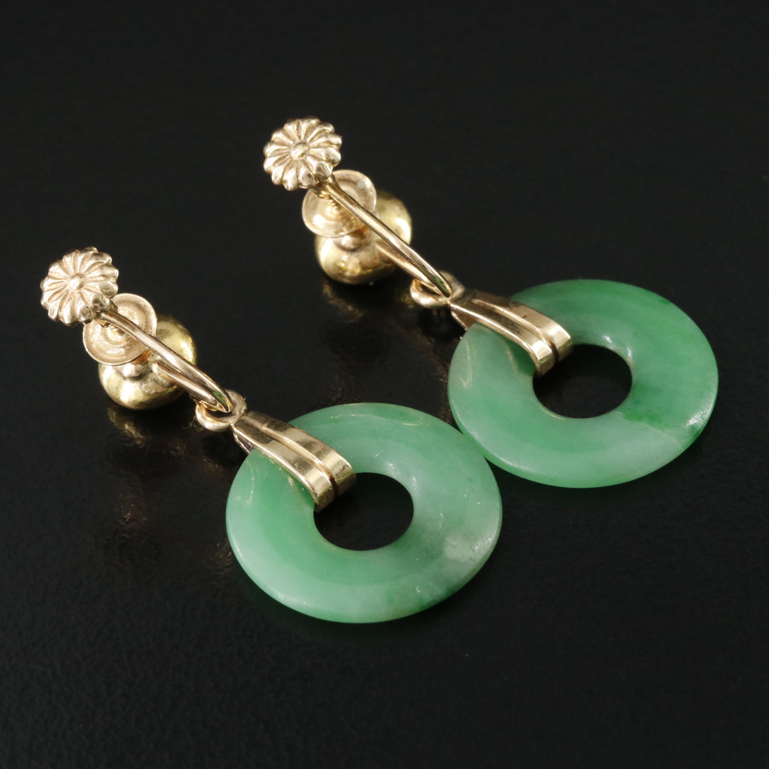 14K Jadeite Bi Disc Earrings