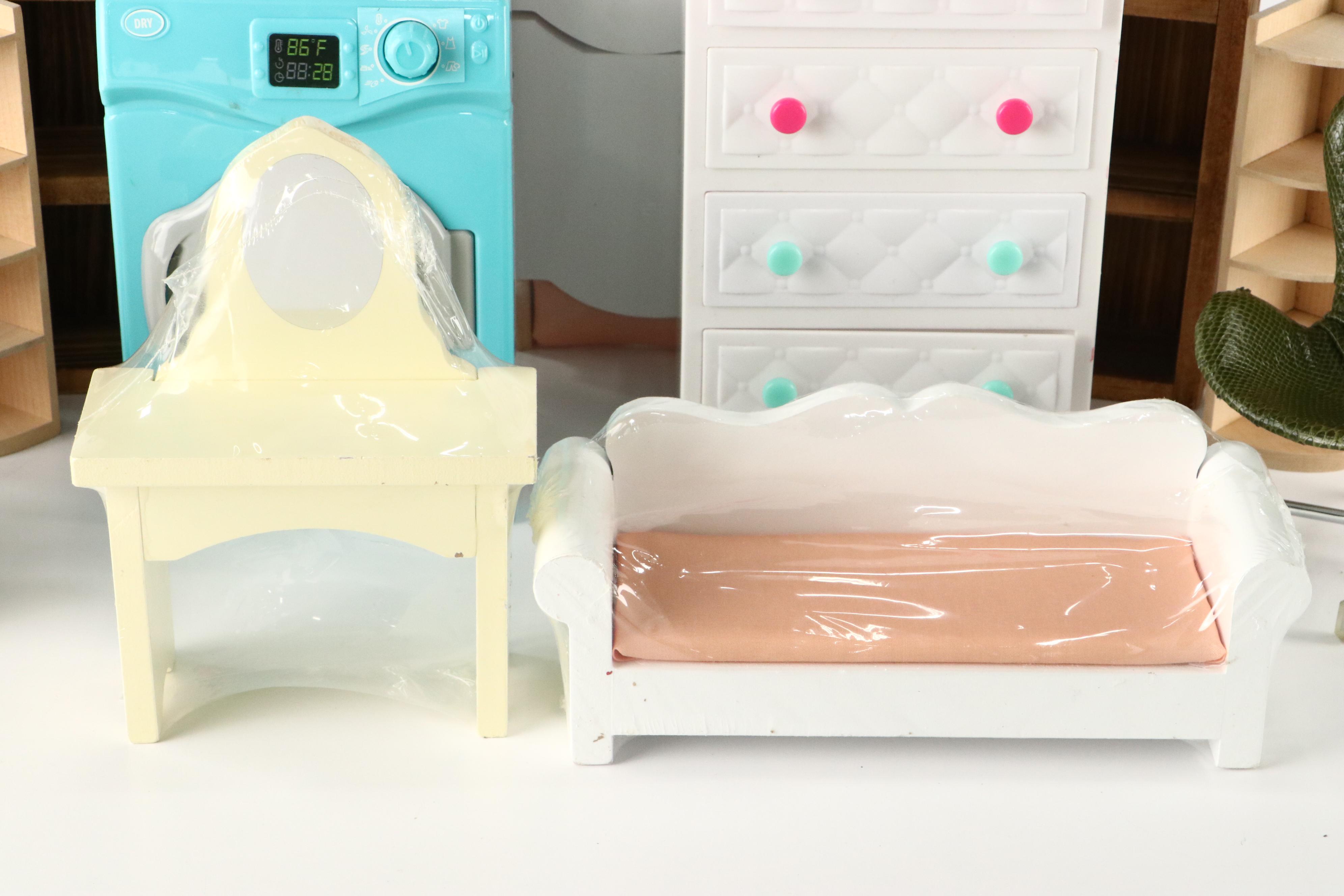 Doll House Furniture Collection with Rear-View Mirror Chandelier Car Charms