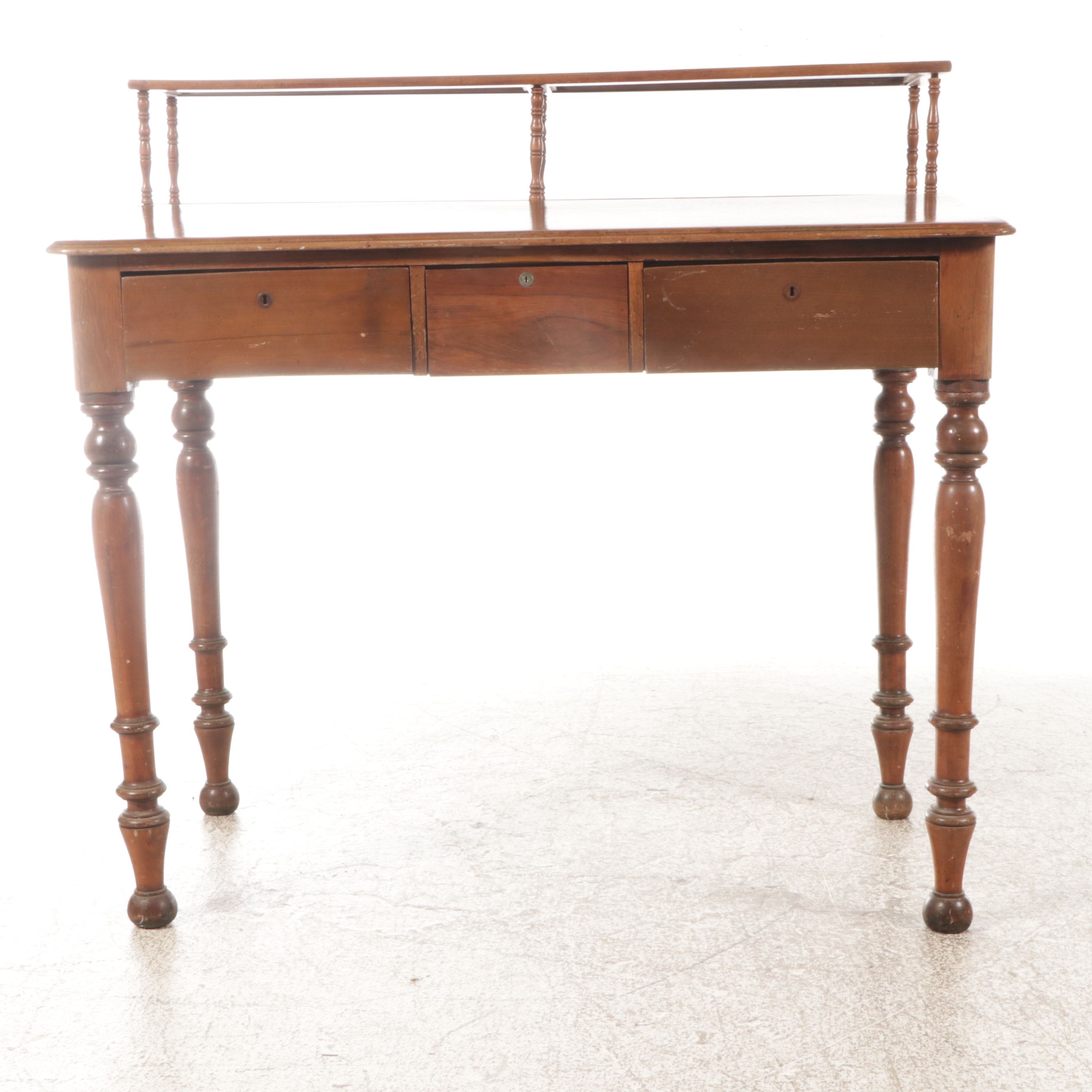 Sheraton Style Two Tier Clerks Desk with Queen Anne Style Mahogany Armchair