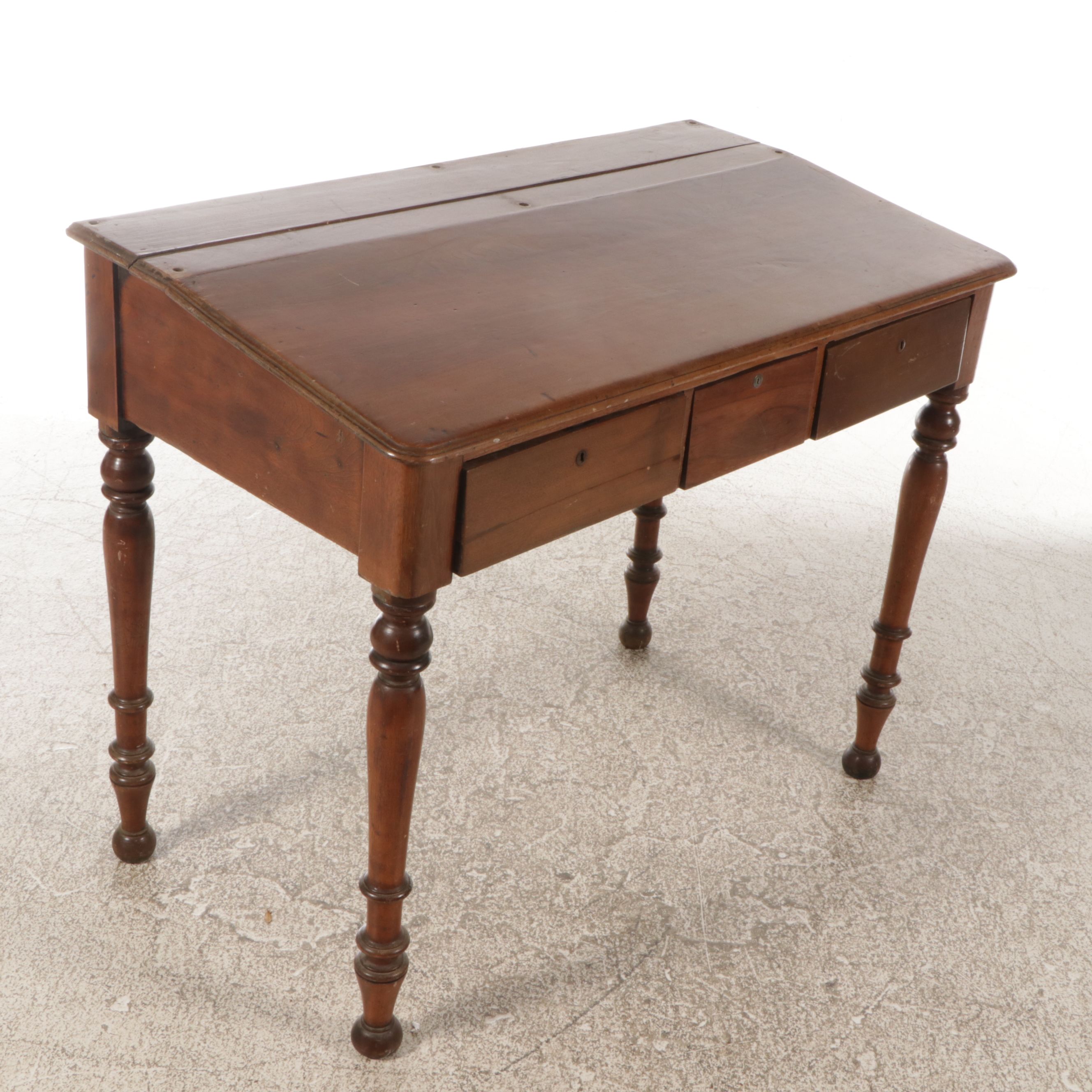 Sheraton Style Two Tier Clerks Desk with Queen Anne Style Mahogany Armchair