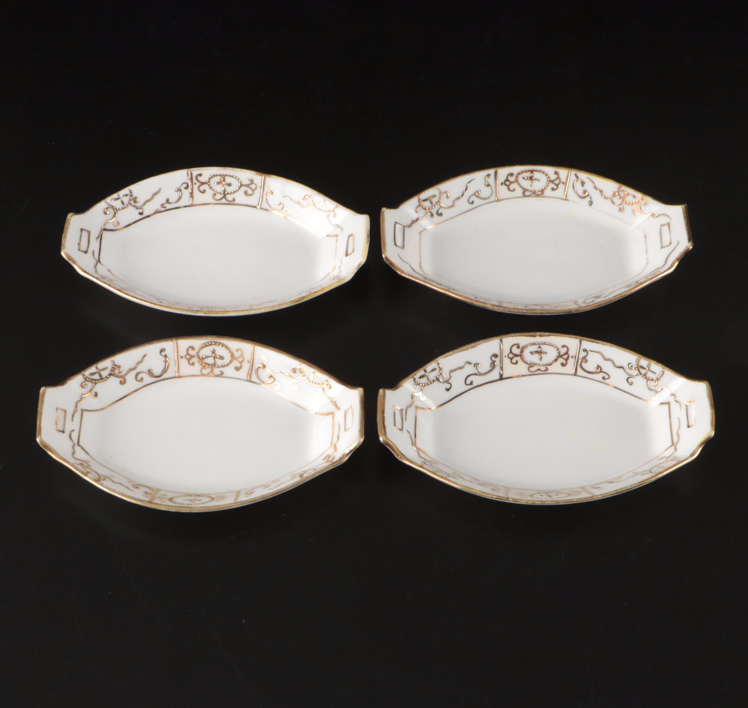 French Gilt Porcelain Cup and Saucer with Japanese Sauce Dishes