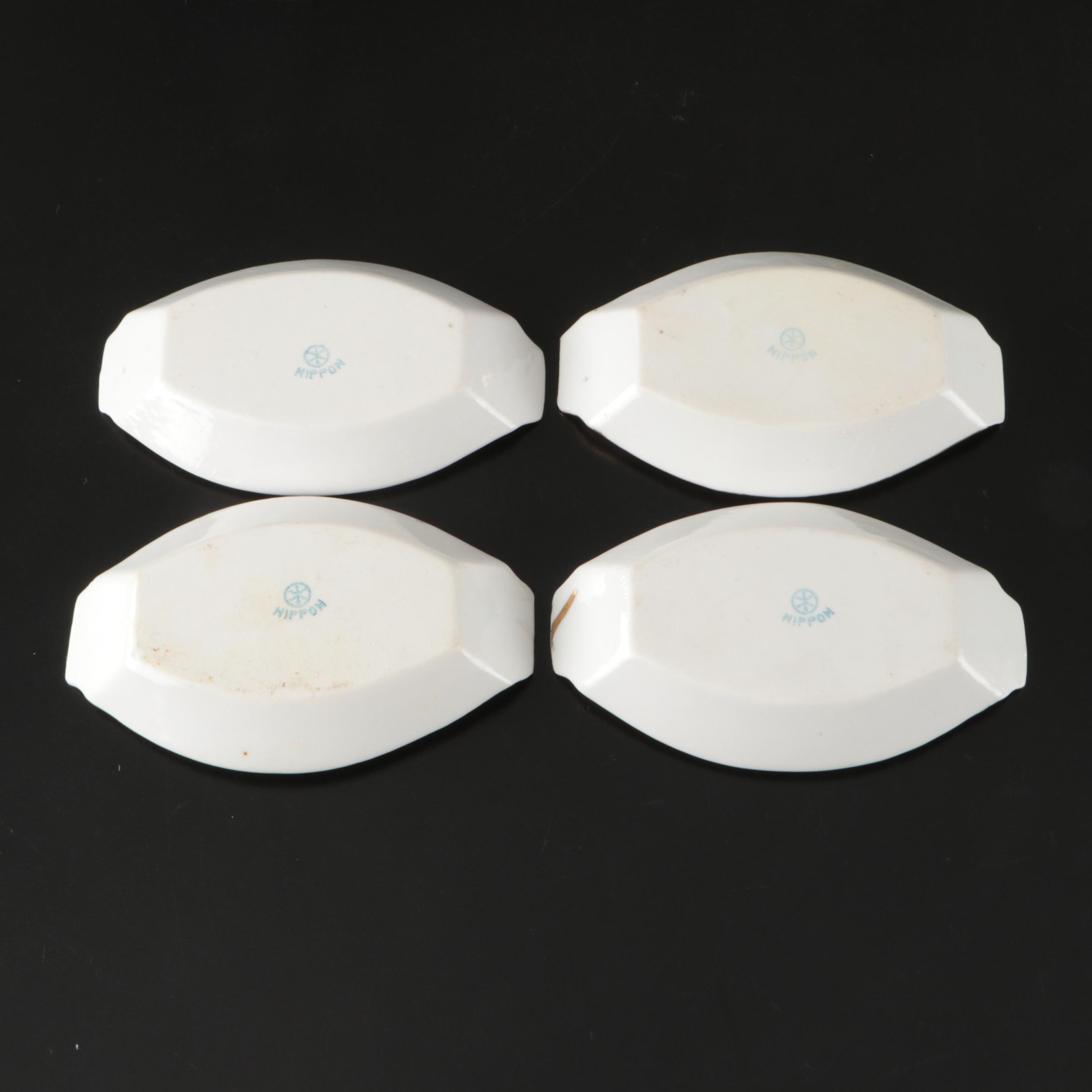 French Gilt Porcelain Cup and Saucer with Japanese Sauce Dishes