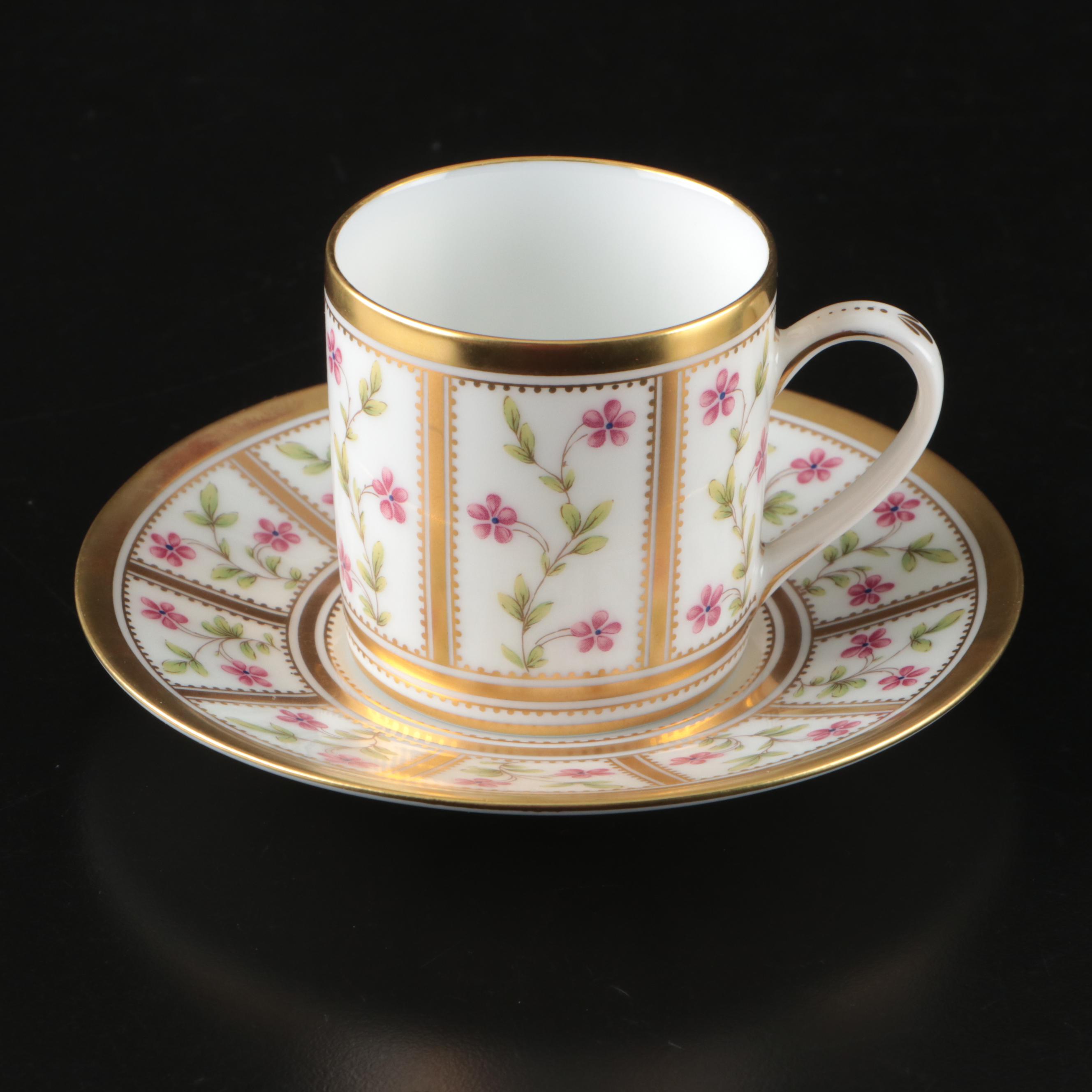 French Gilt Porcelain Cup and Saucer with Japanese Sauce Dishes