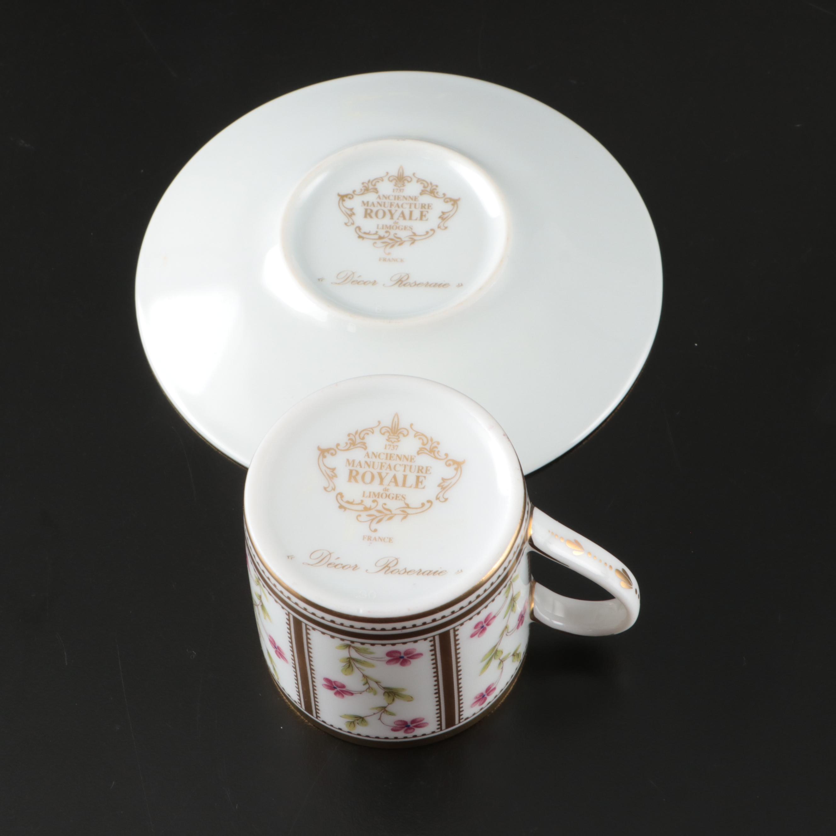 French Gilt Porcelain Cup and Saucer with Japanese Sauce Dishes