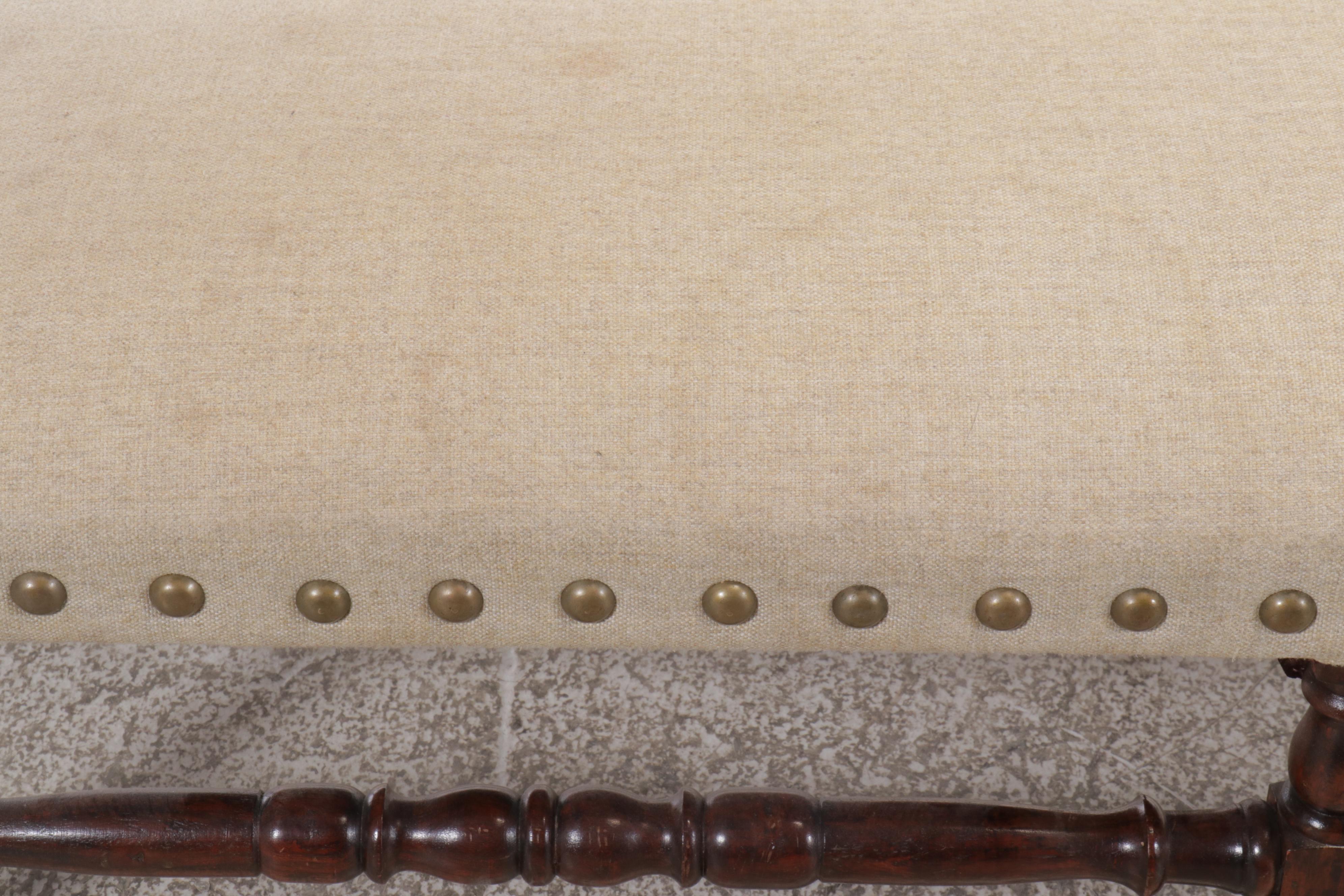 Spanish Baroque Style Nailhead Trimmed Fabric Upholstered Bench