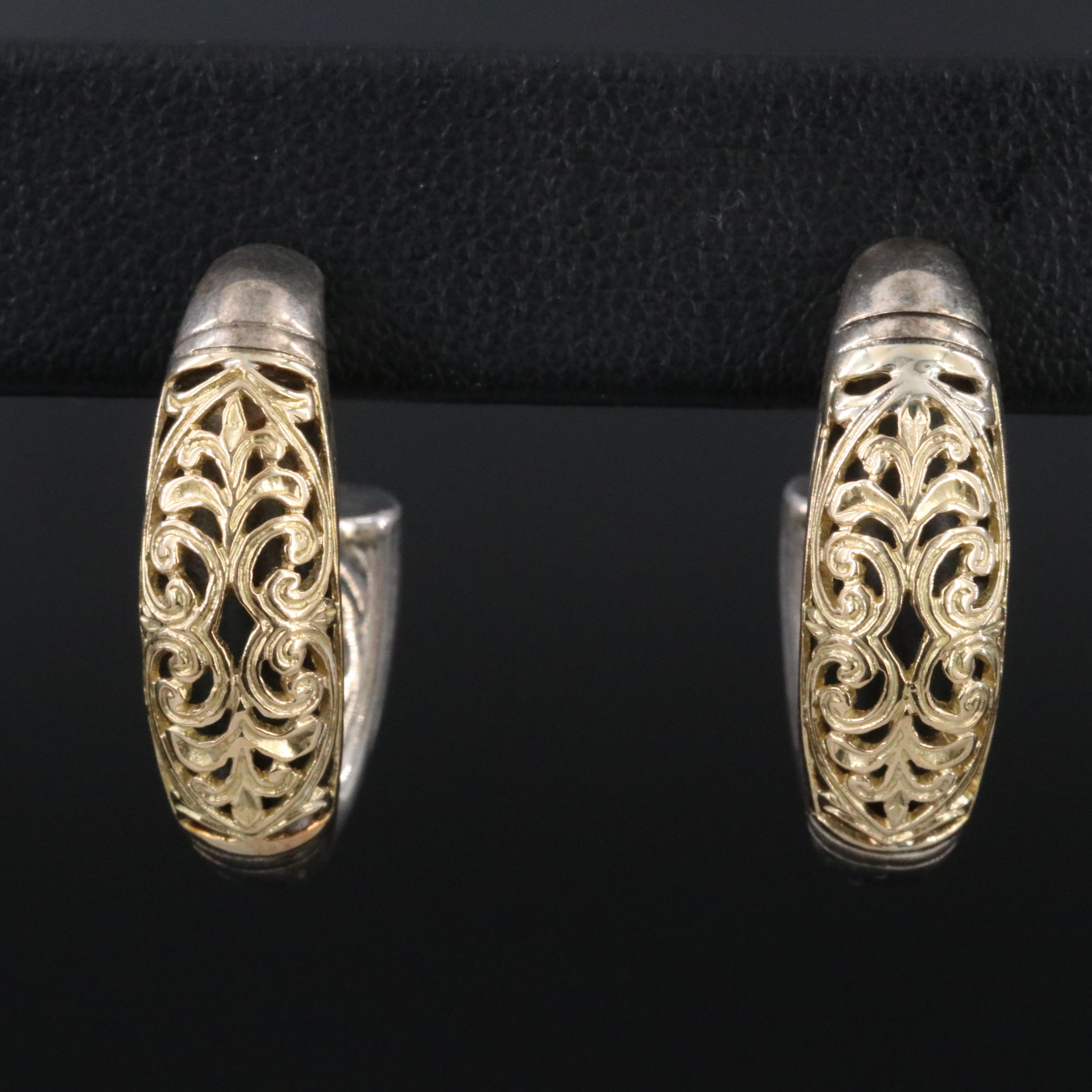 Konstantino Sterling and 18K Open Work Hoop Earrings