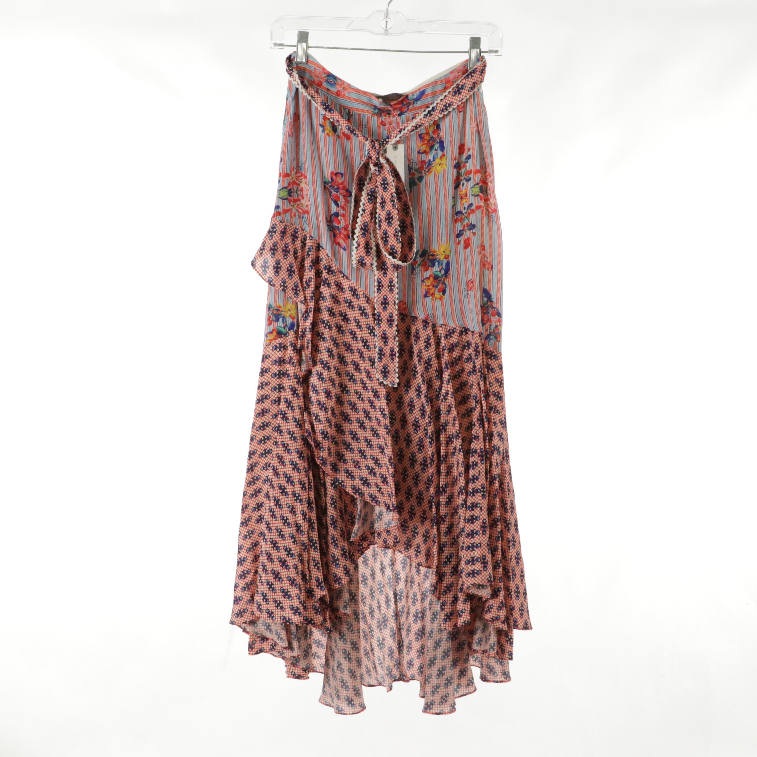 A.L.C. Ruffled Pink Denim Miniskirt, J. Crew Khaki Cotton Flare Skirt, and More