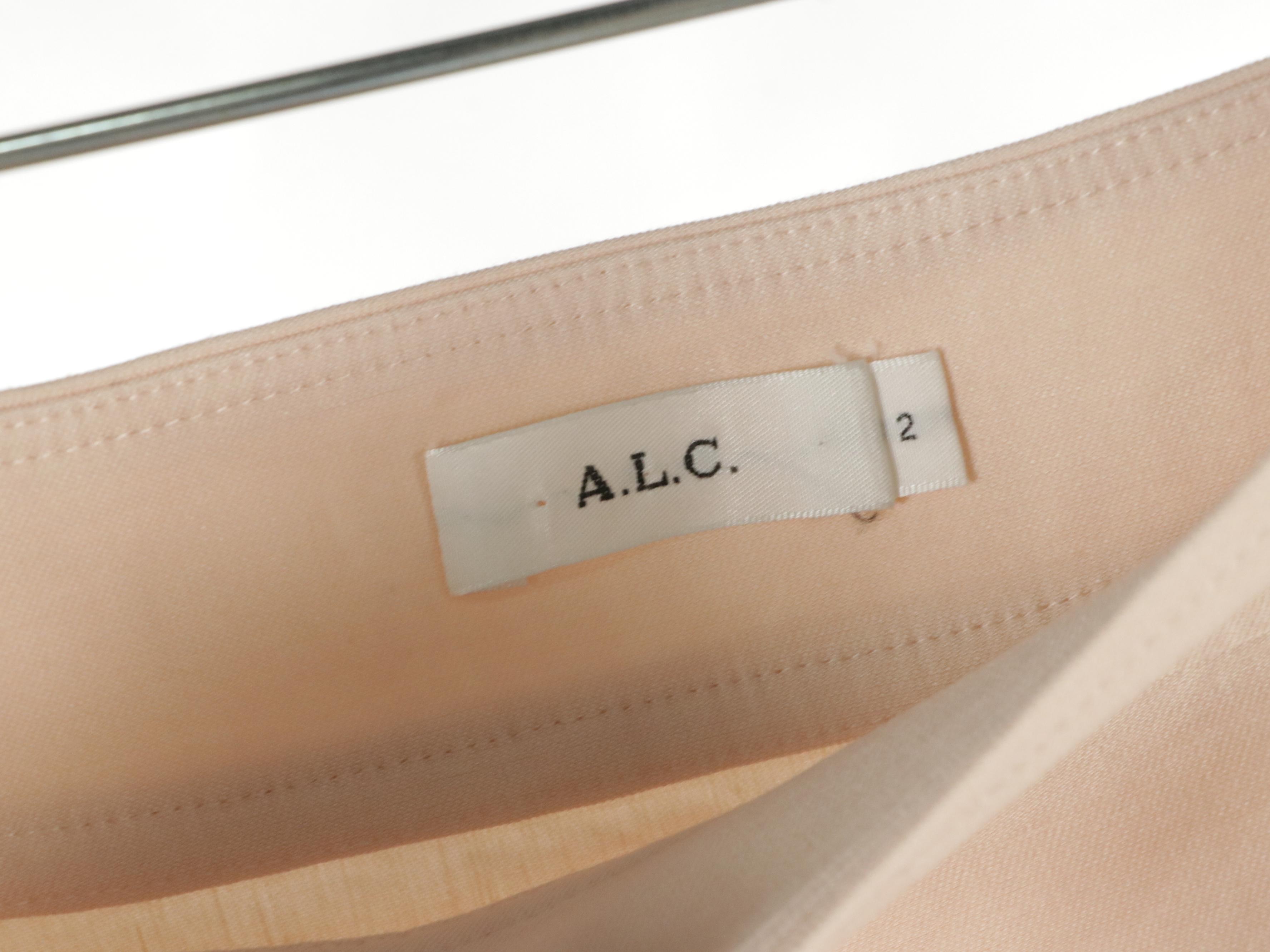 A.L.C. Ruffled Pink Denim Miniskirt, J. Crew Khaki Cotton Flare Skirt, and More