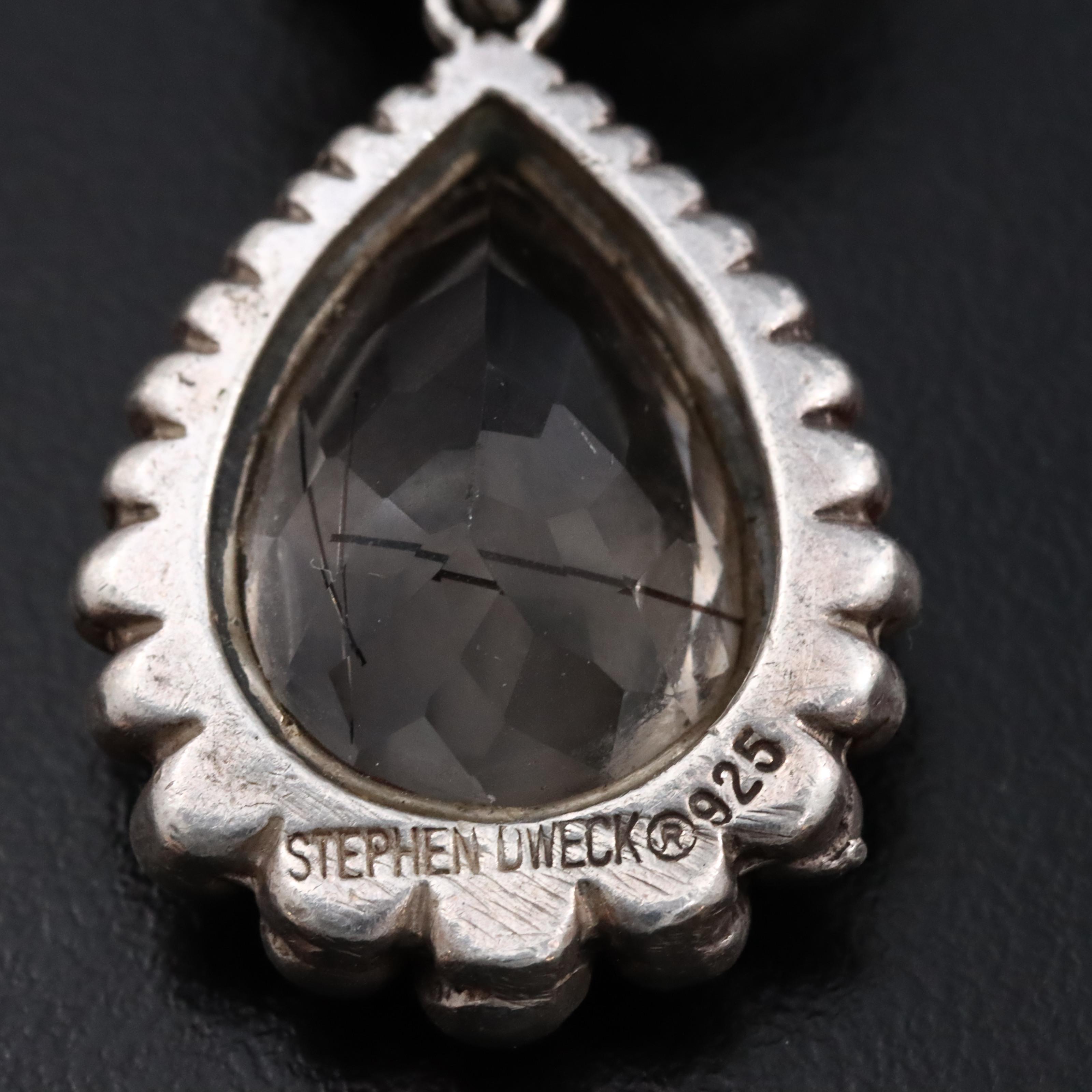 Stephen Dweck Sterling Pendant Earrings with Tourmalinated Quartz and Black Onyx