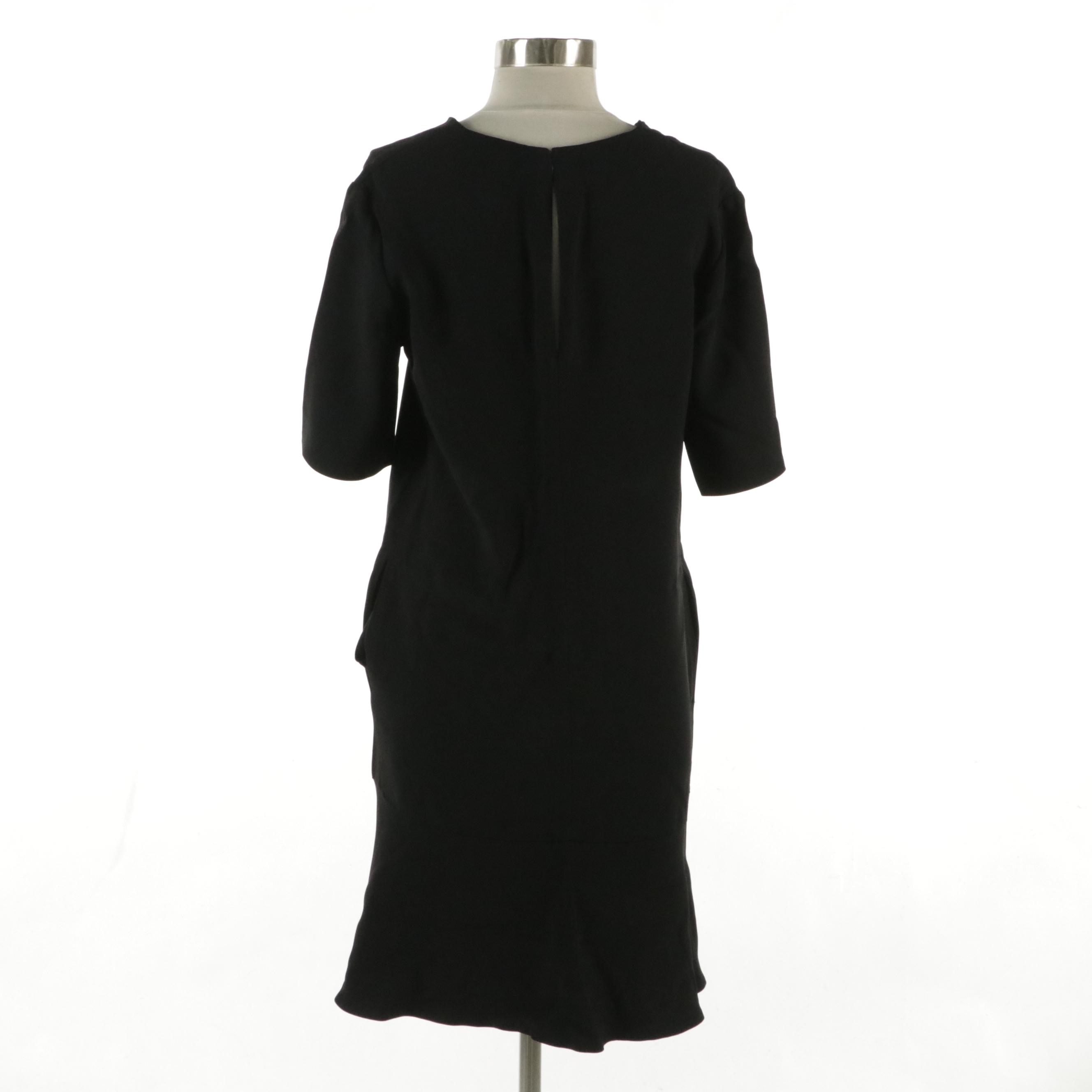 Stella McCartney Flared Hem V-Neck Shift Dress in Black Rayon Stretch