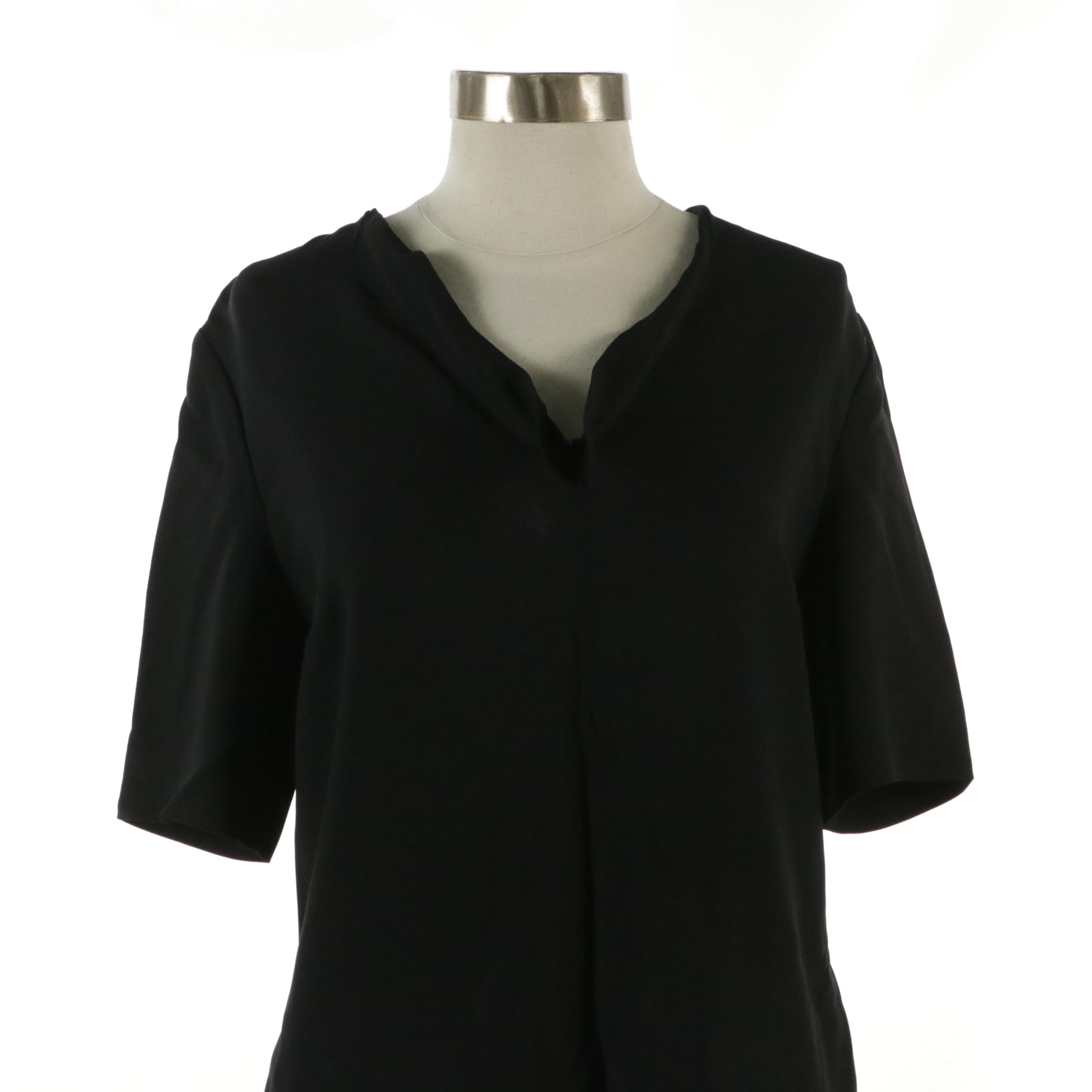 Stella McCartney Flared Hem V-Neck Shift Dress in Black Rayon Stretch