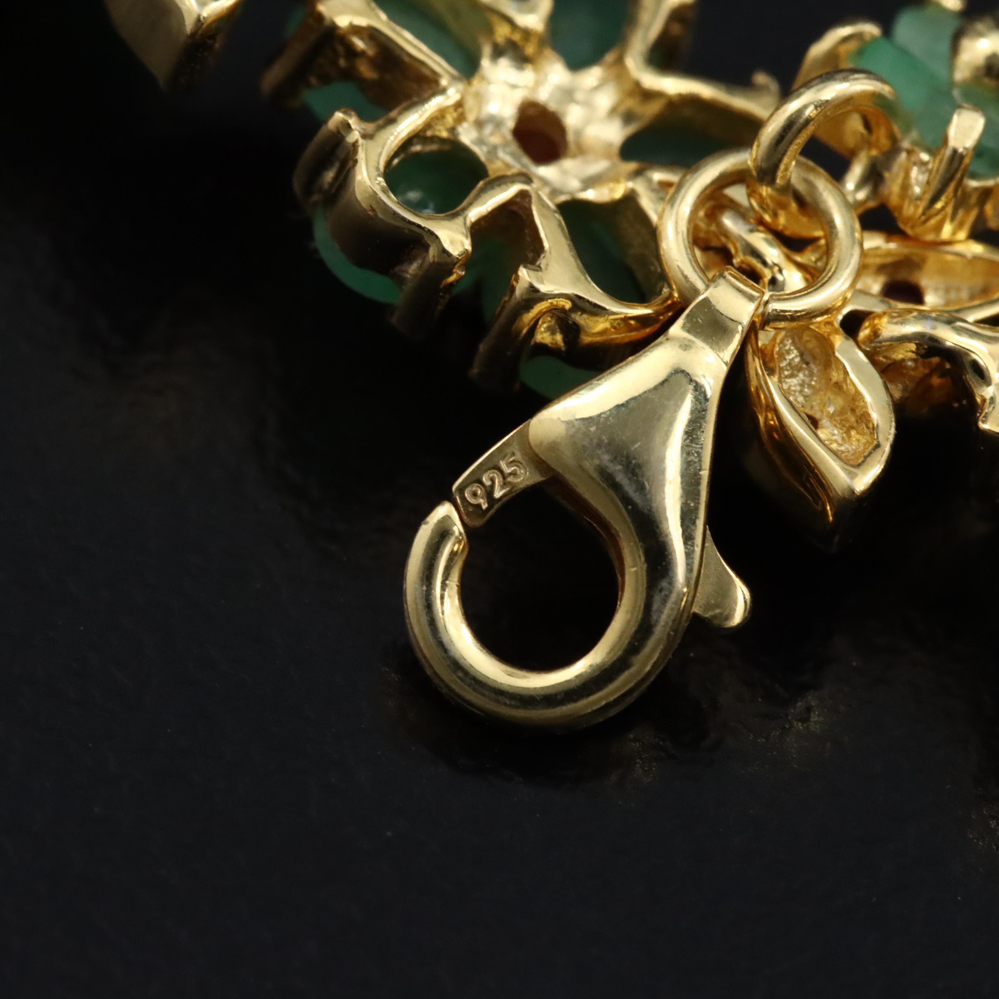 Sterling Silver Emerald and Ruby Floral Bracelet