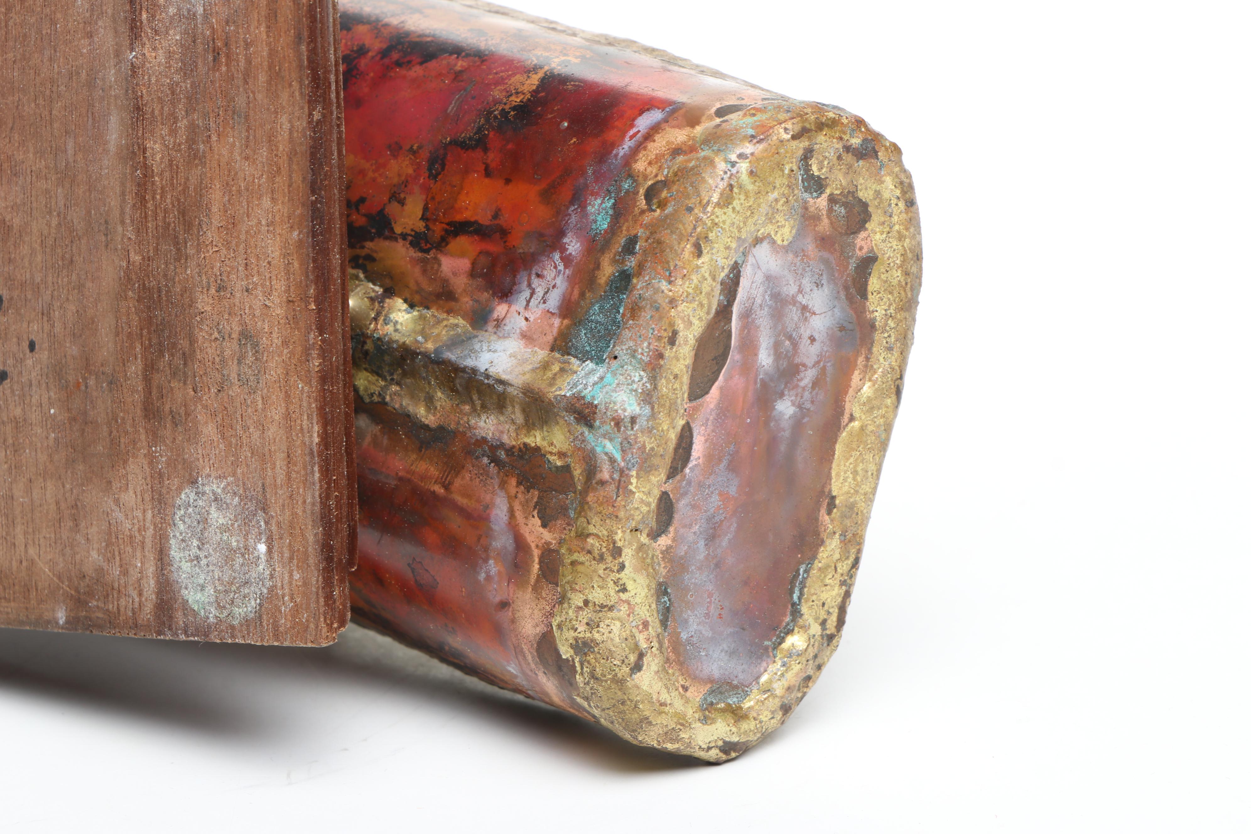 Brutalist Style Handmade Copper and Wire Speedboat on Wood Stand