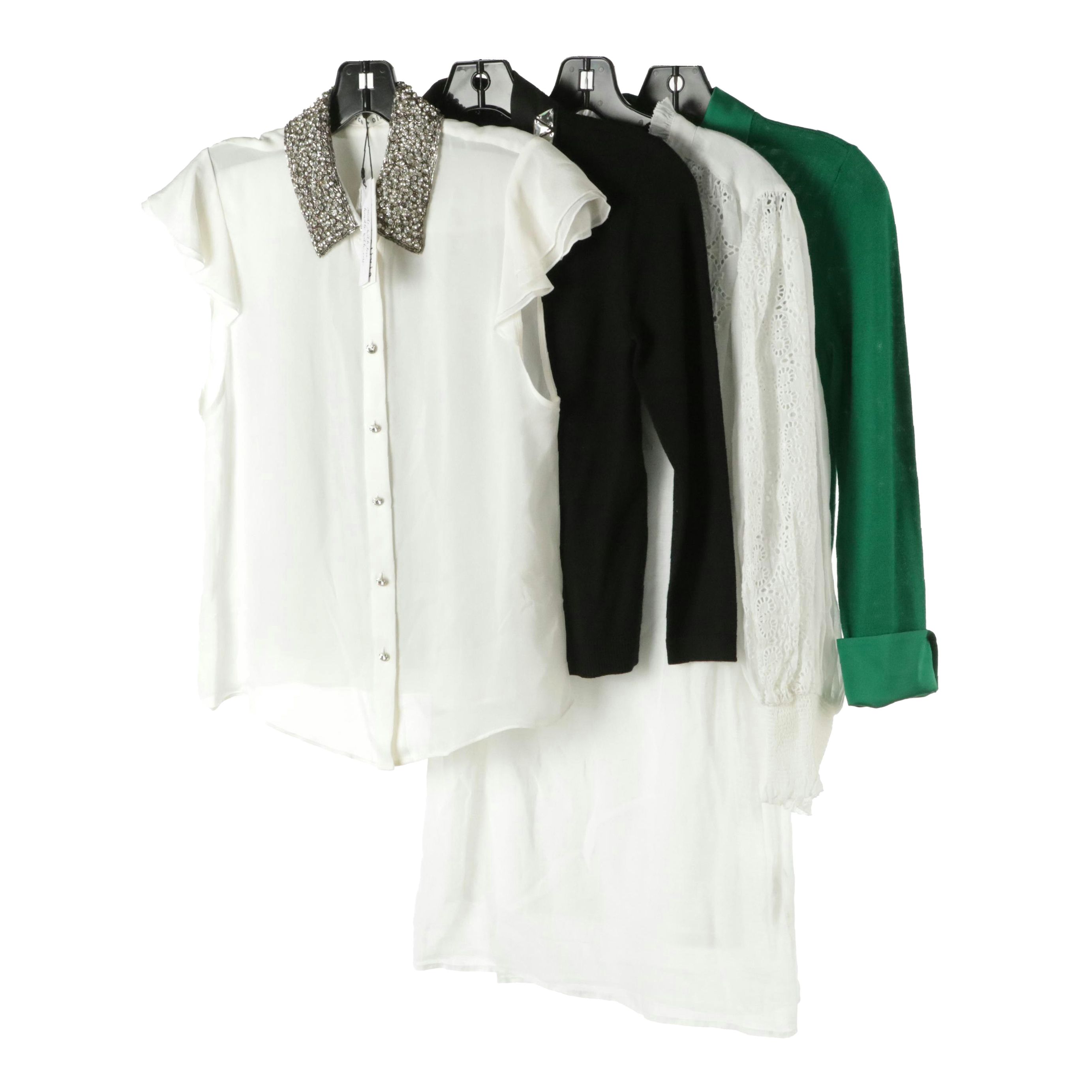 Alice + Olivia Embellished Collar Silk Blouse & Wool Sweaters With Other Dress