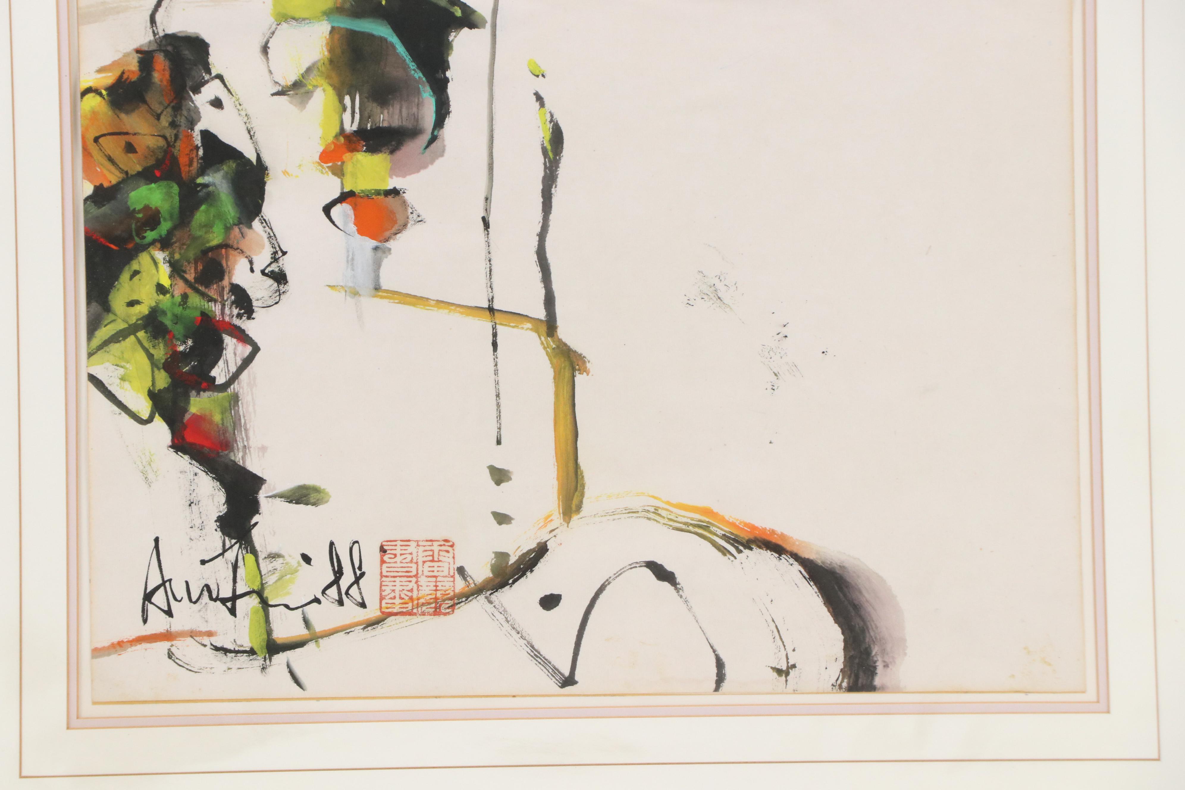 East Asian Abstract Gouache Painting, Circa 1965