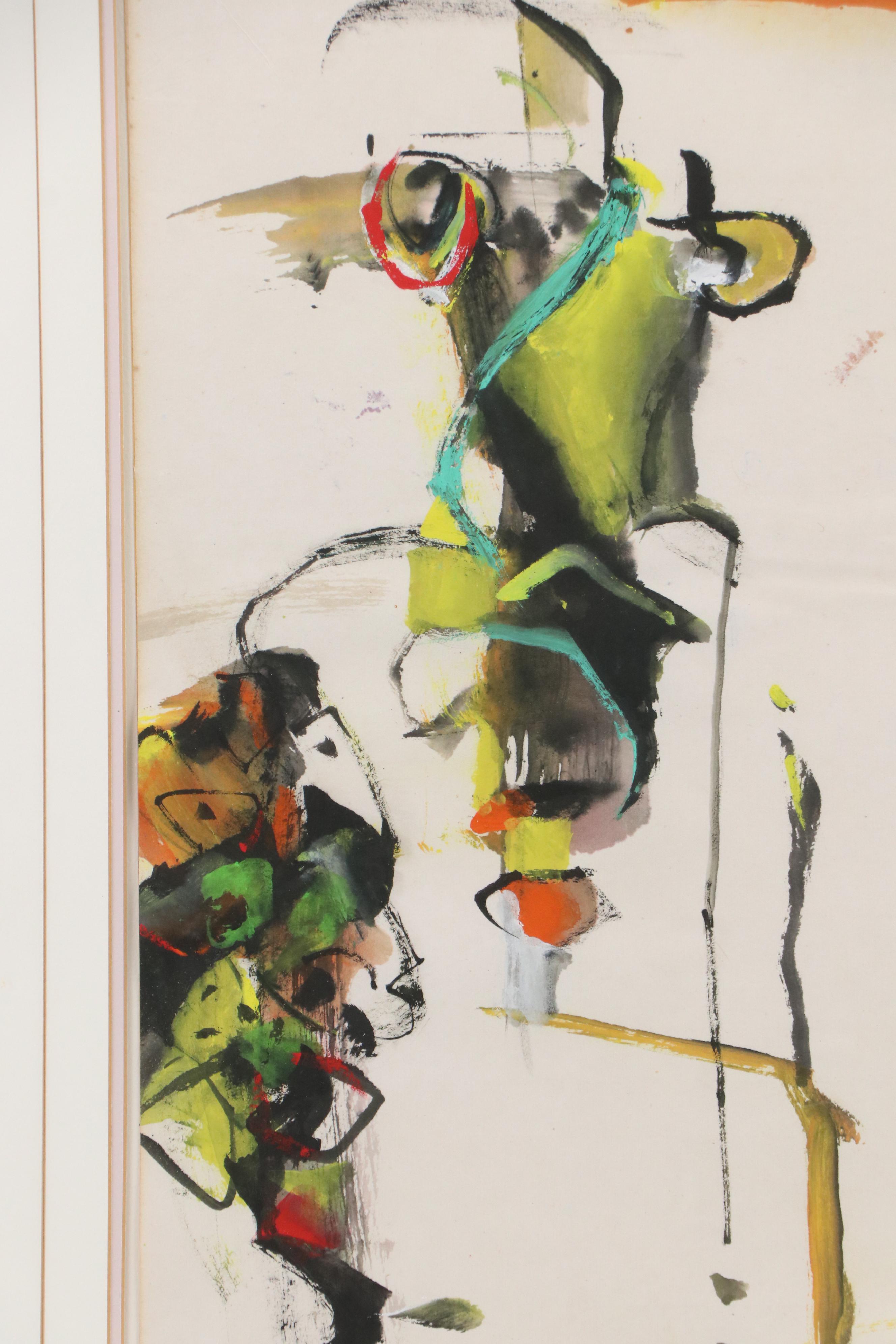 East Asian Abstract Gouache Painting, Circa 1965