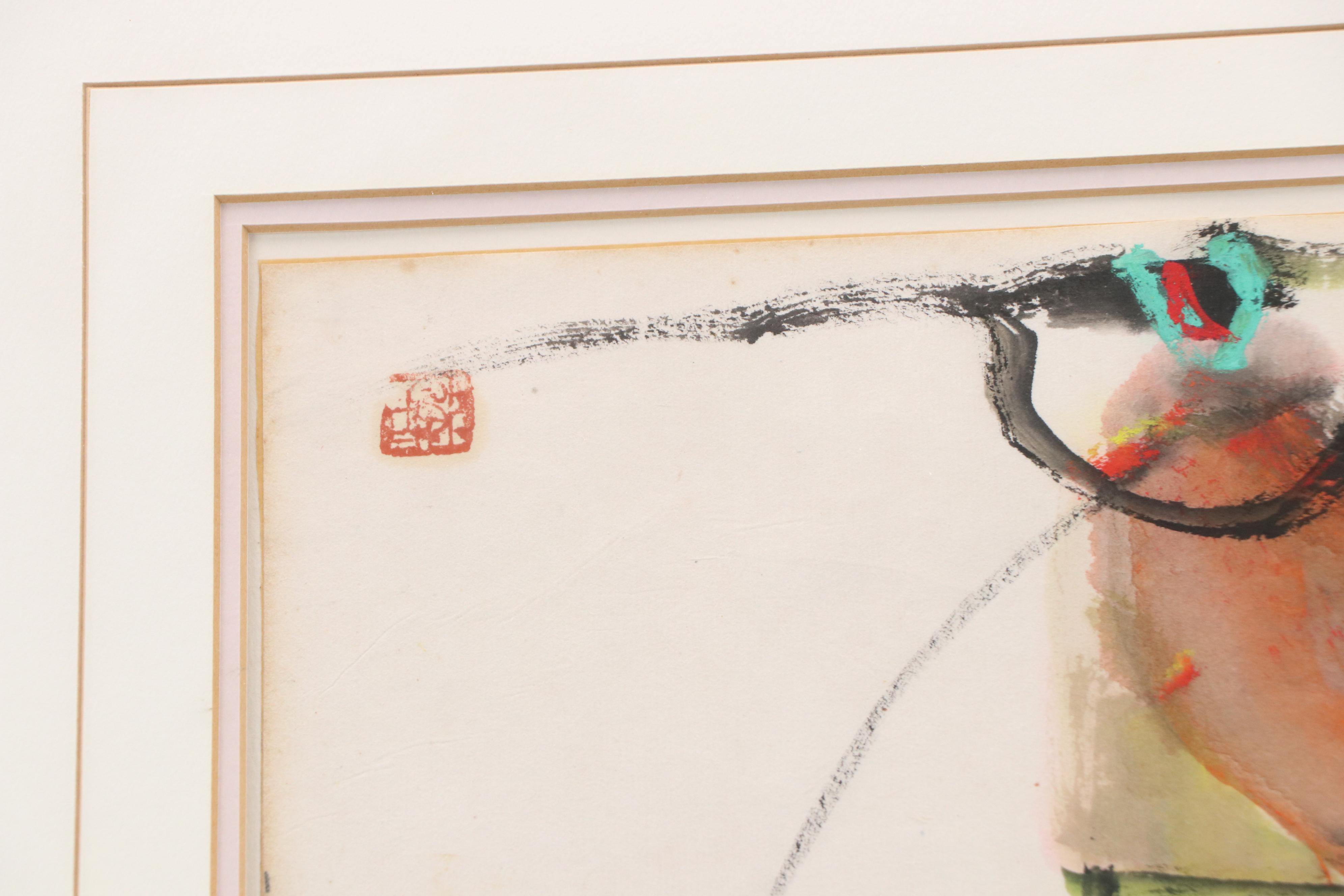 East Asian Abstract Gouache Painting, Circa 1965