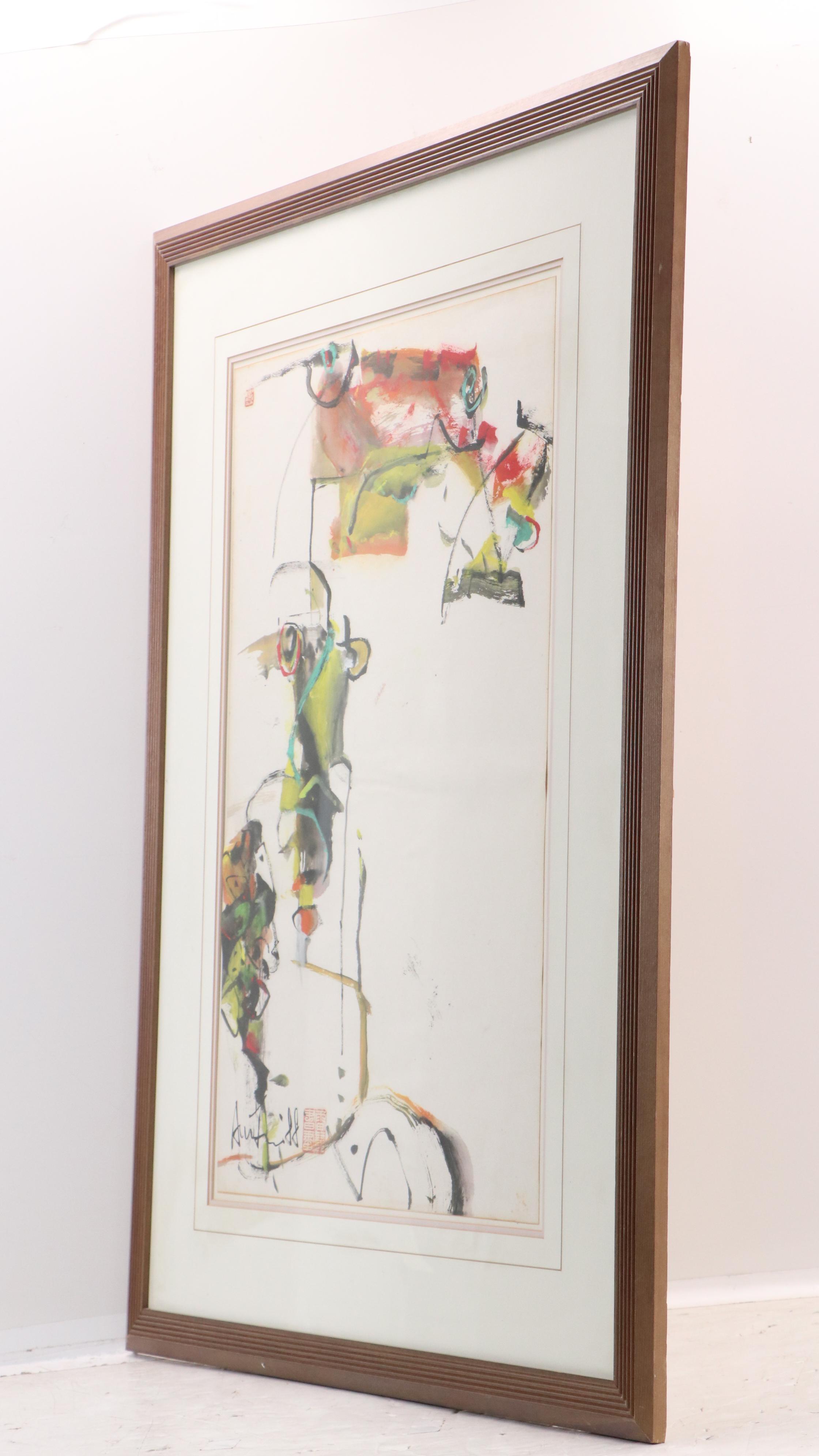 East Asian Abstract Gouache Painting, Circa 1965