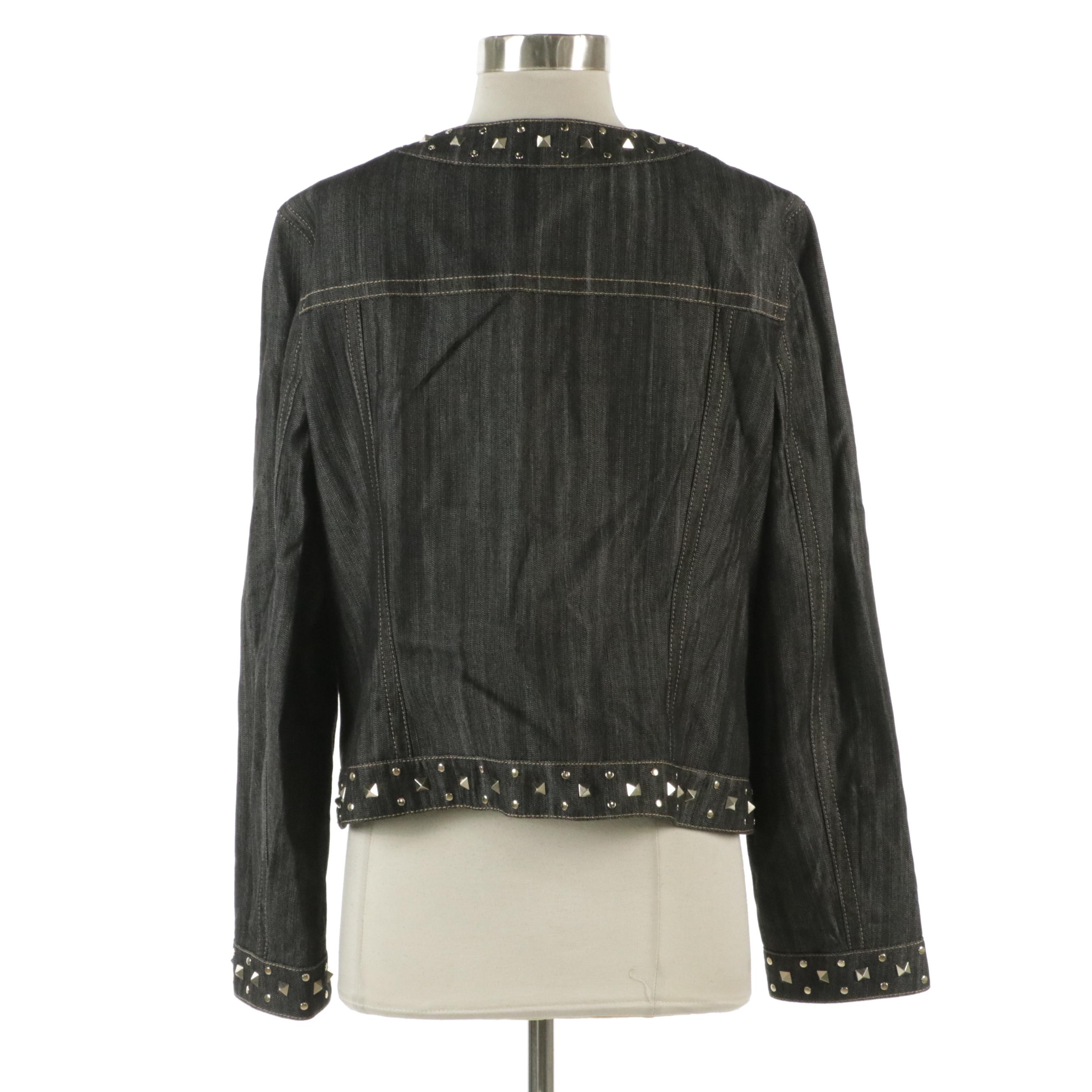 Escada Studded Grey Denim Zip Jacket
