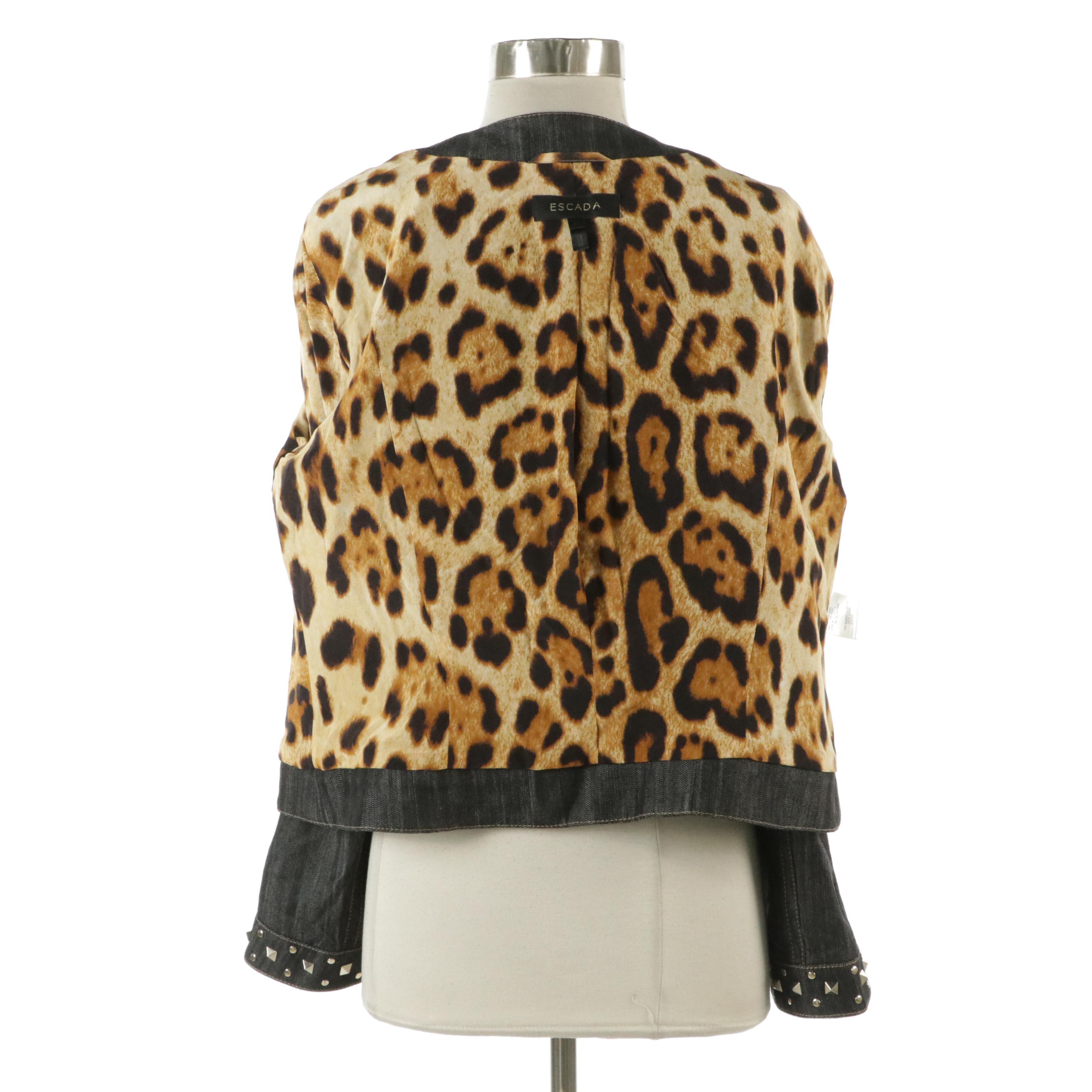 Escada Studded Grey Denim Zip Jacket