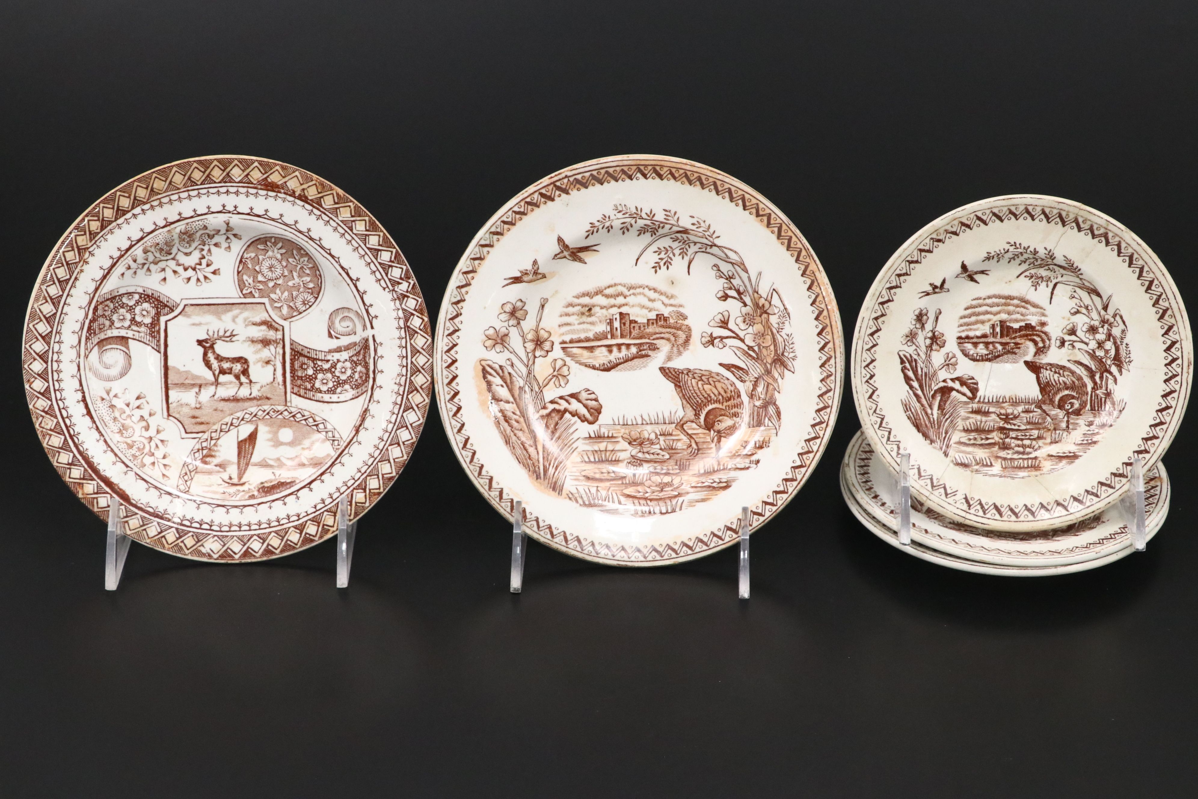 Woods "Brier" Plate with Other English Brown Transferware Tableware