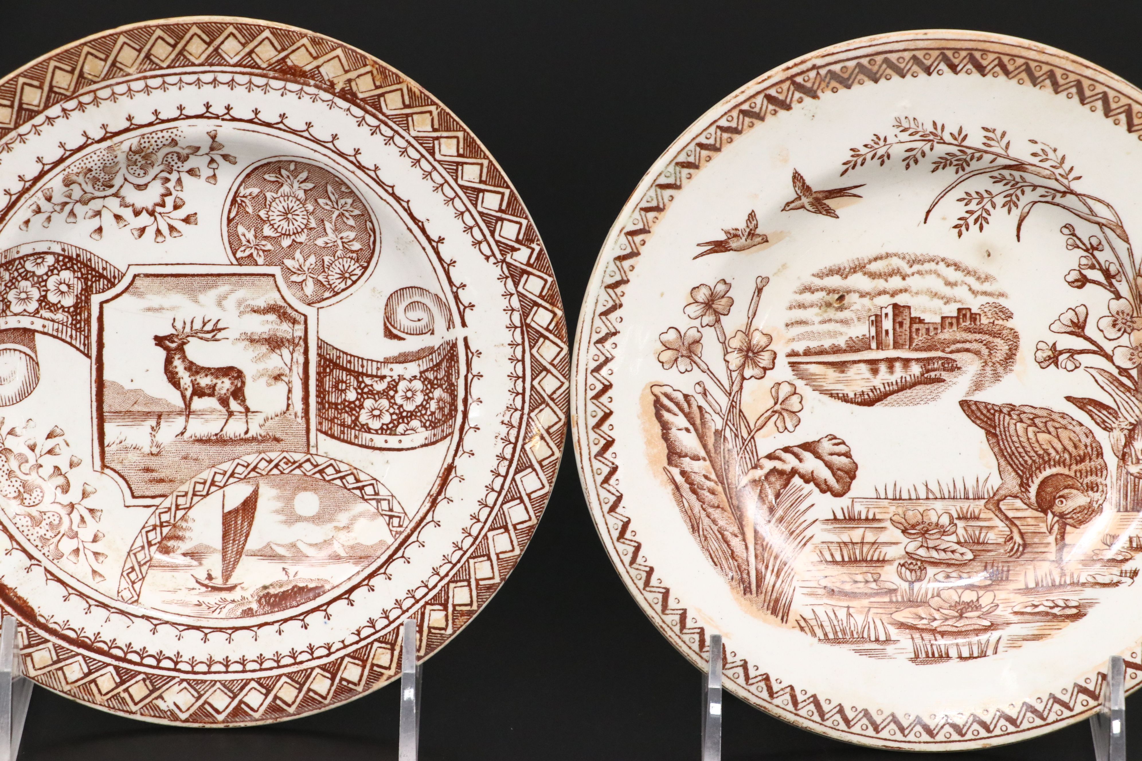 Woods "Brier" Plate with Other English Brown Transferware Tableware