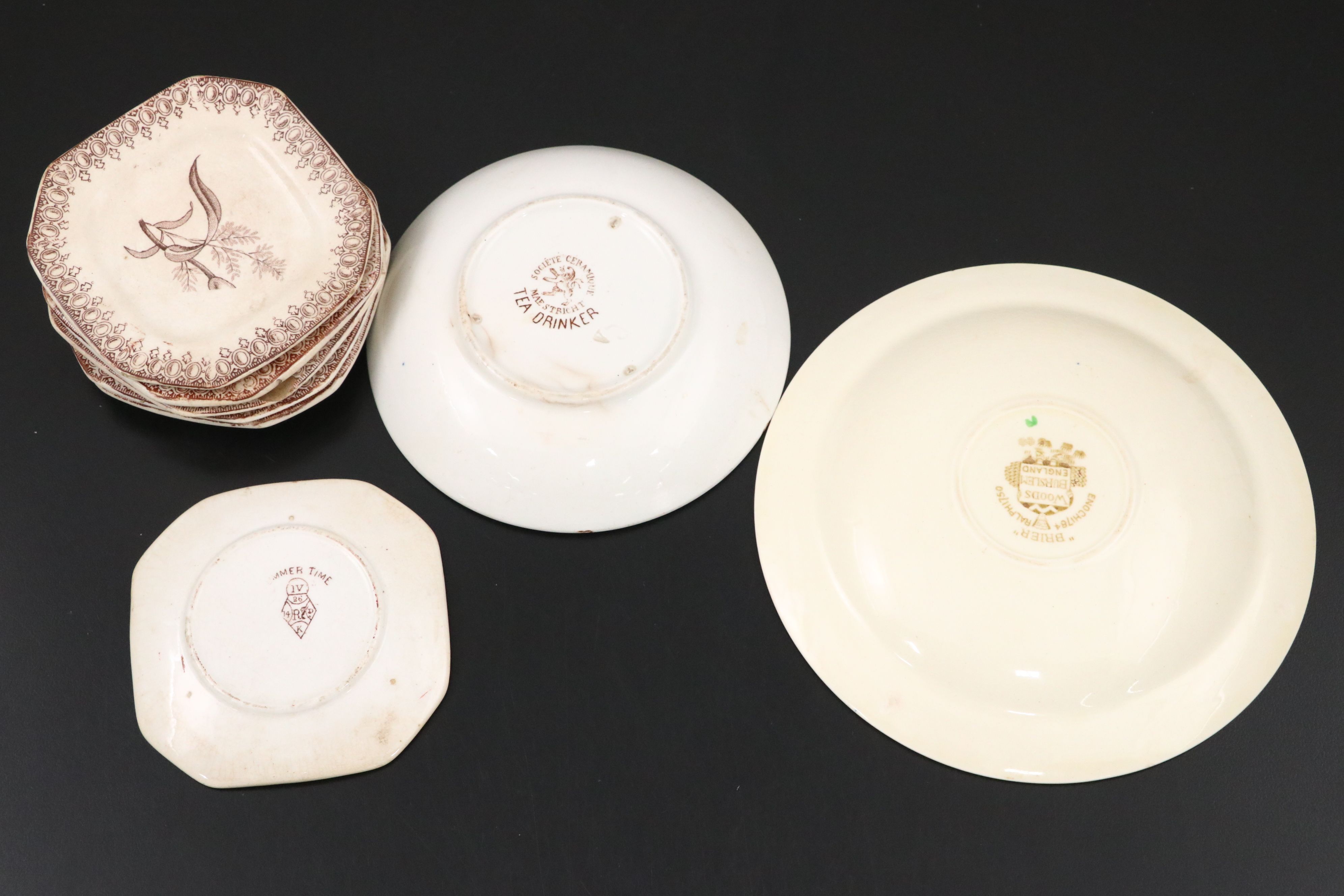 Woods "Brier" Plate with Other English Brown Transferware Tableware