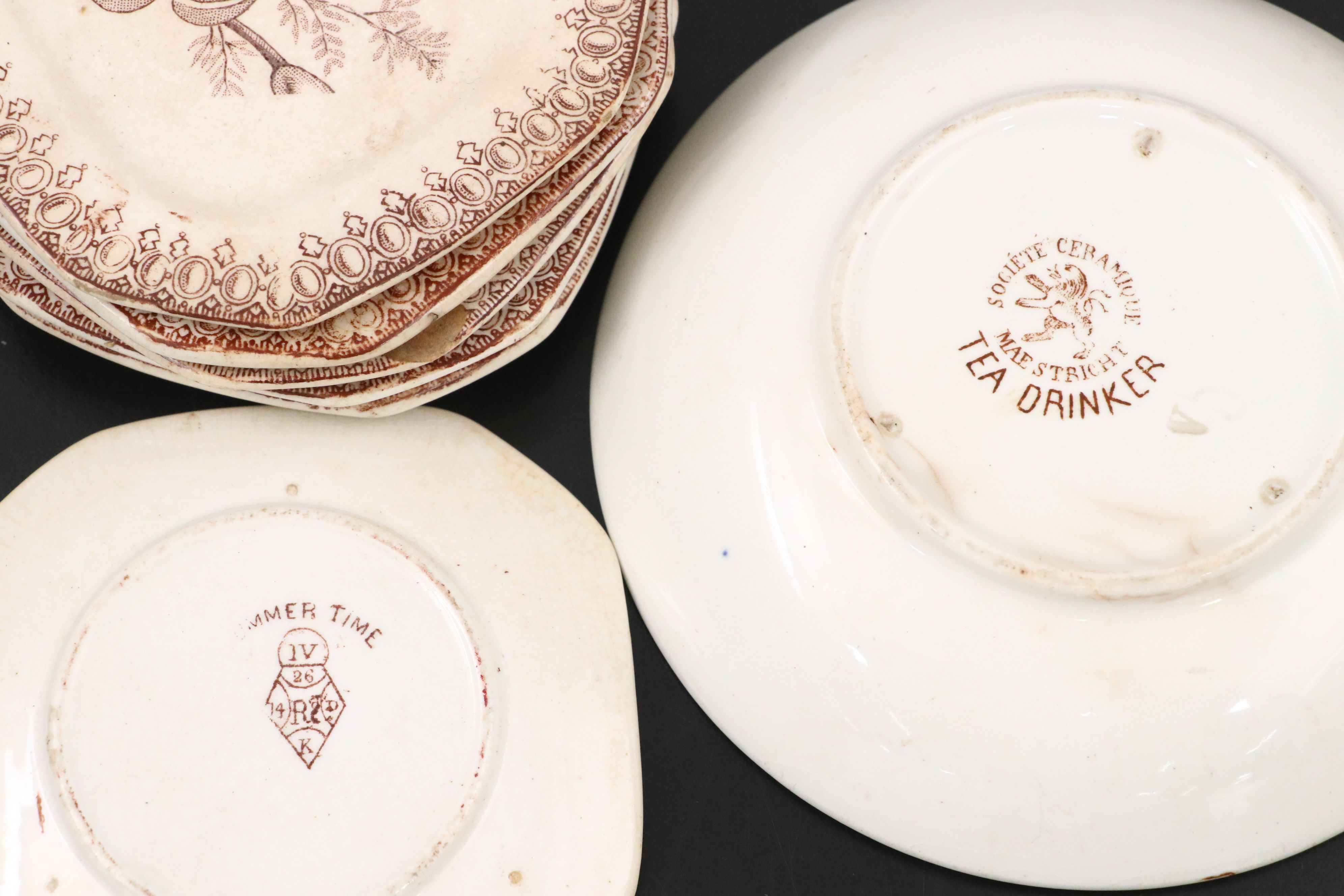 Woods "Brier" Plate with Other English Brown Transferware Tableware