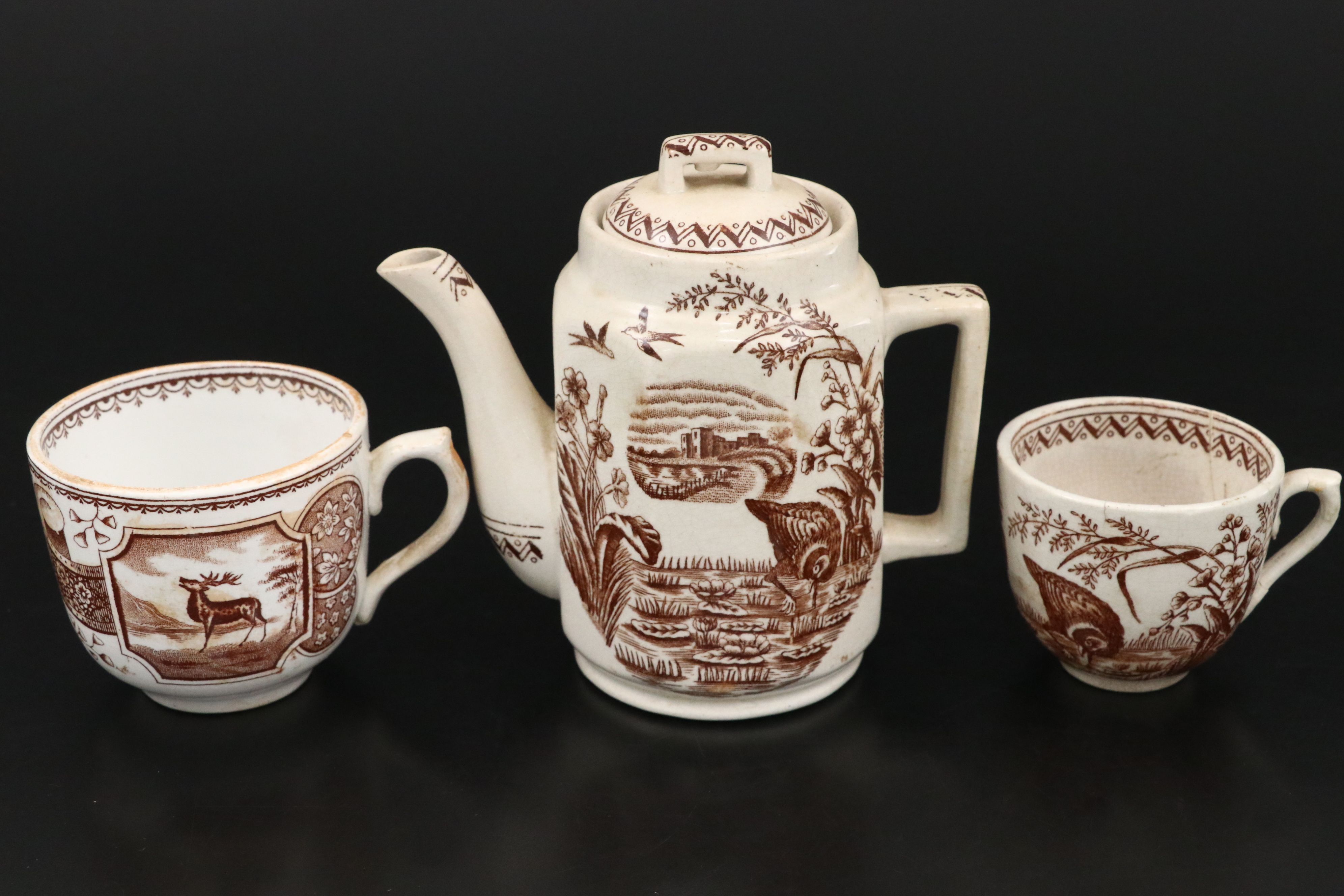 Woods "Brier" Plate with Other English Brown Transferware Tableware