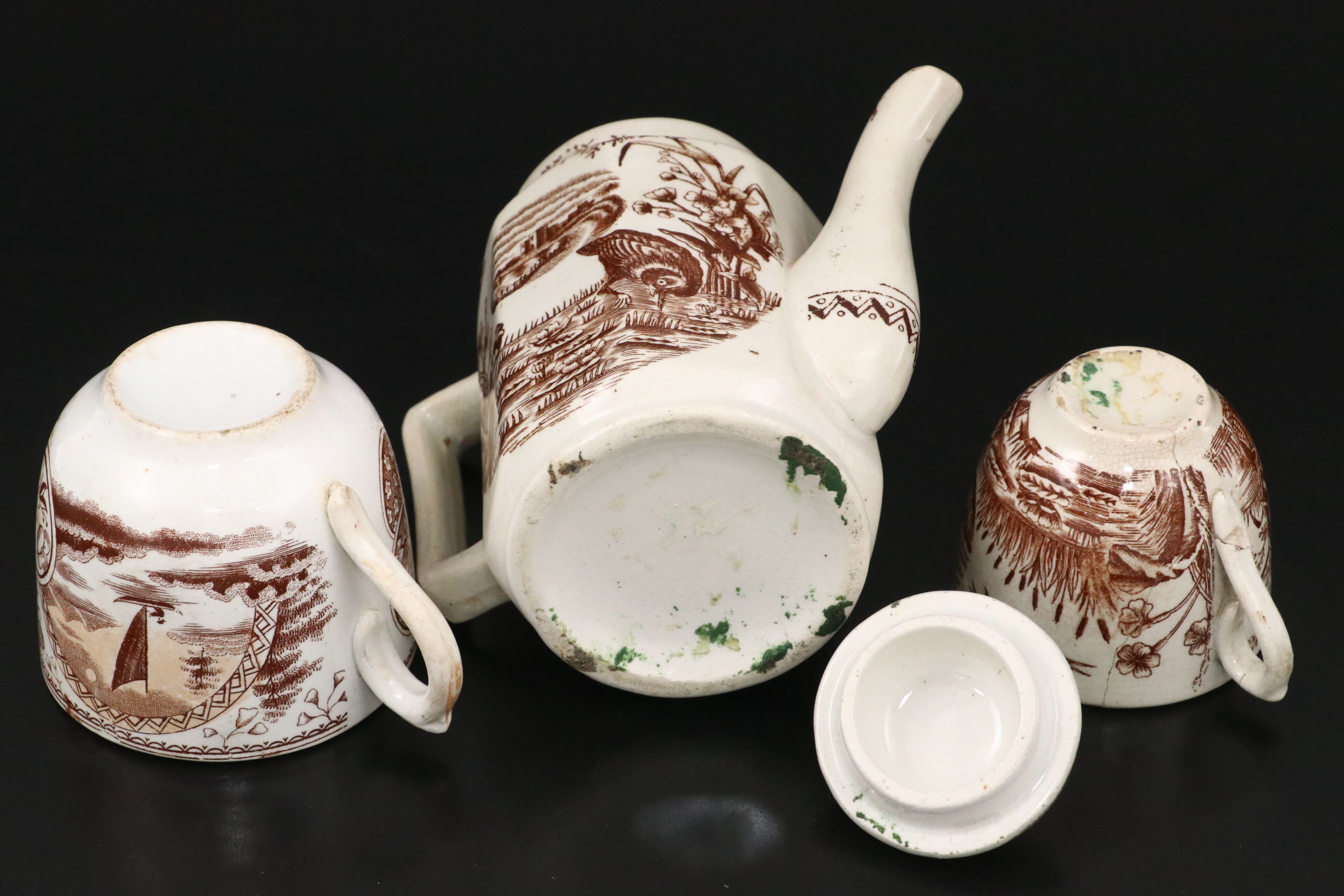 Woods "Brier" Plate with Other English Brown Transferware Tableware